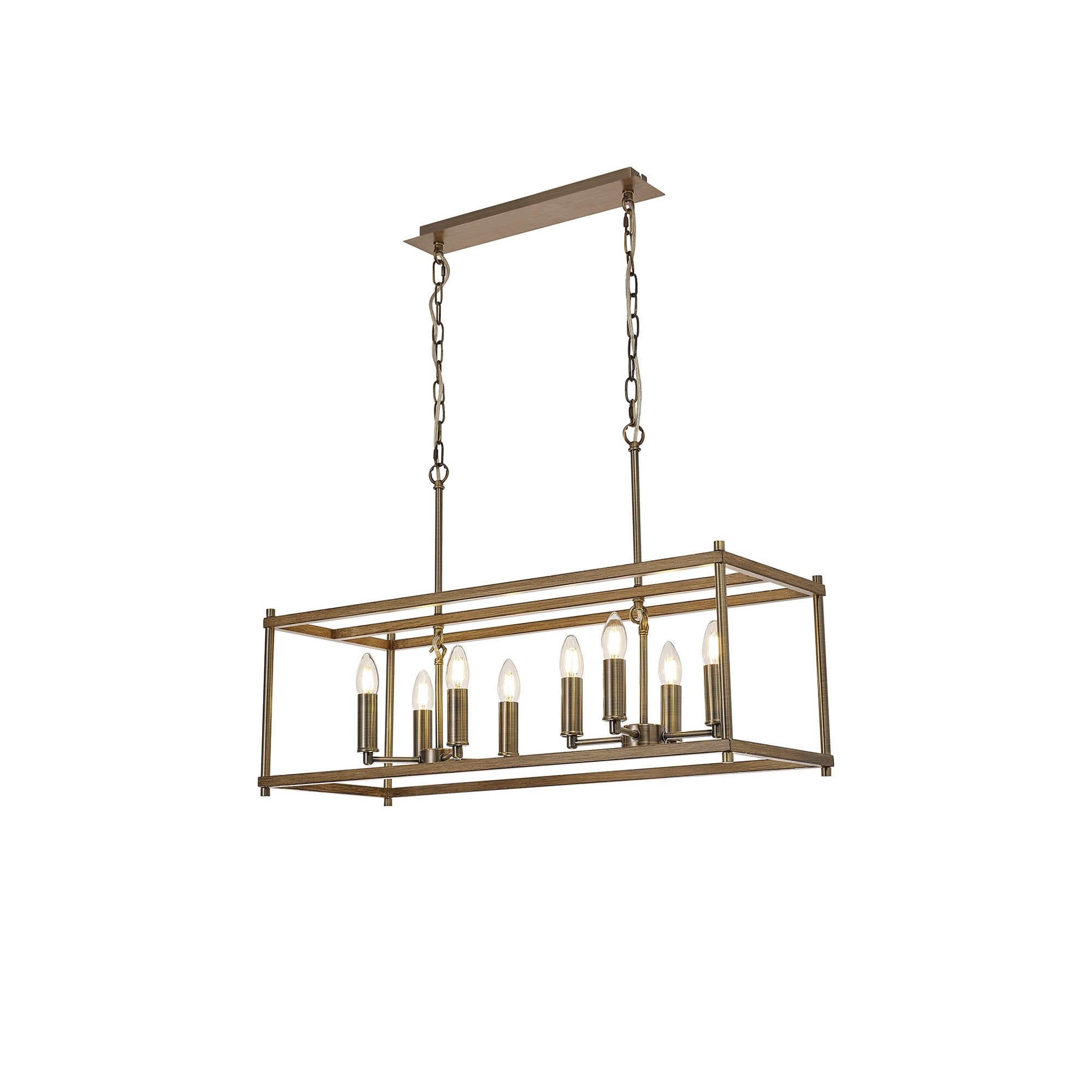 Fabula Douglas 8 Light Linear Pendant - Medium Oak & Antique Brass