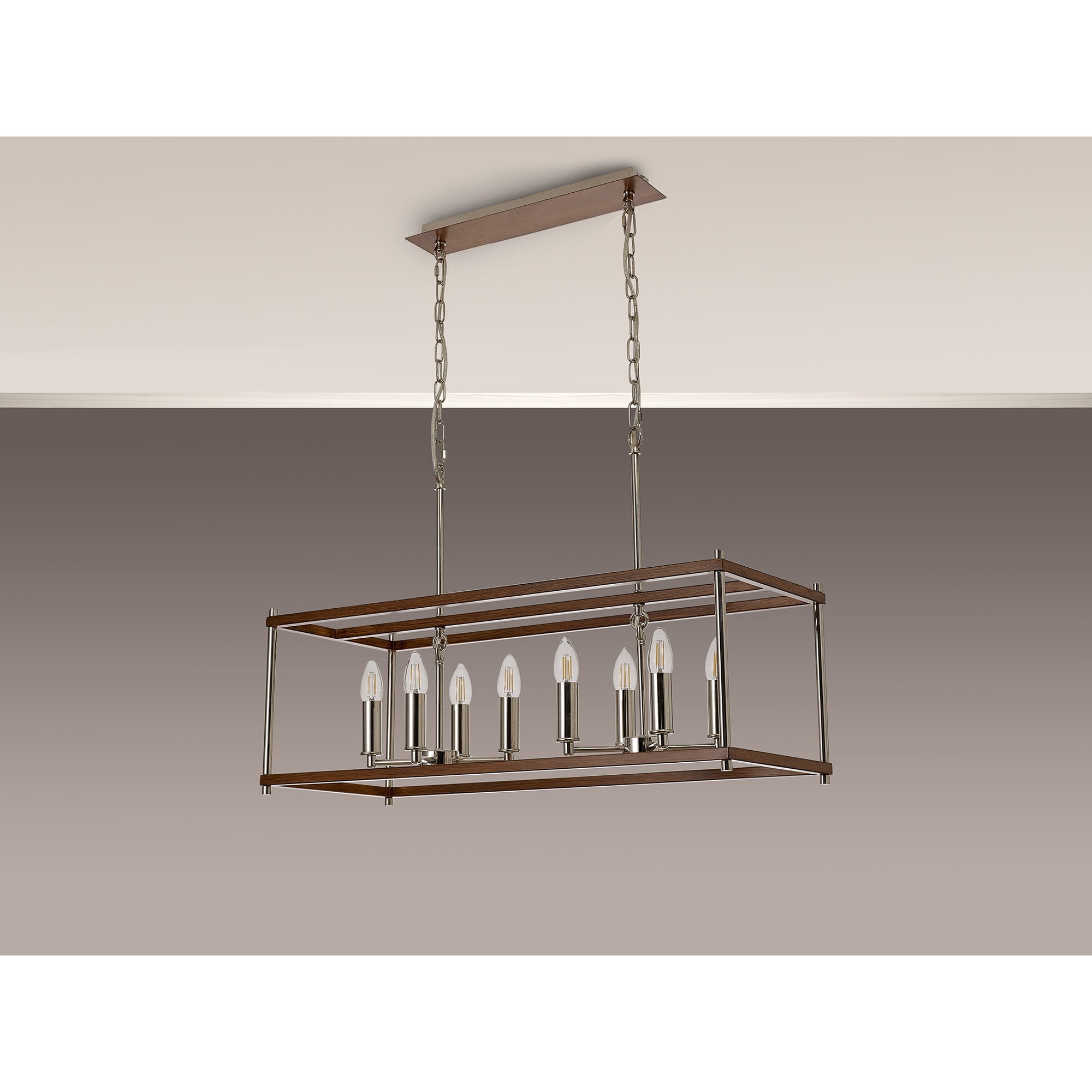 Fabula Douglas 8 Light Linear Pendant - Walnut & Polished Nickel