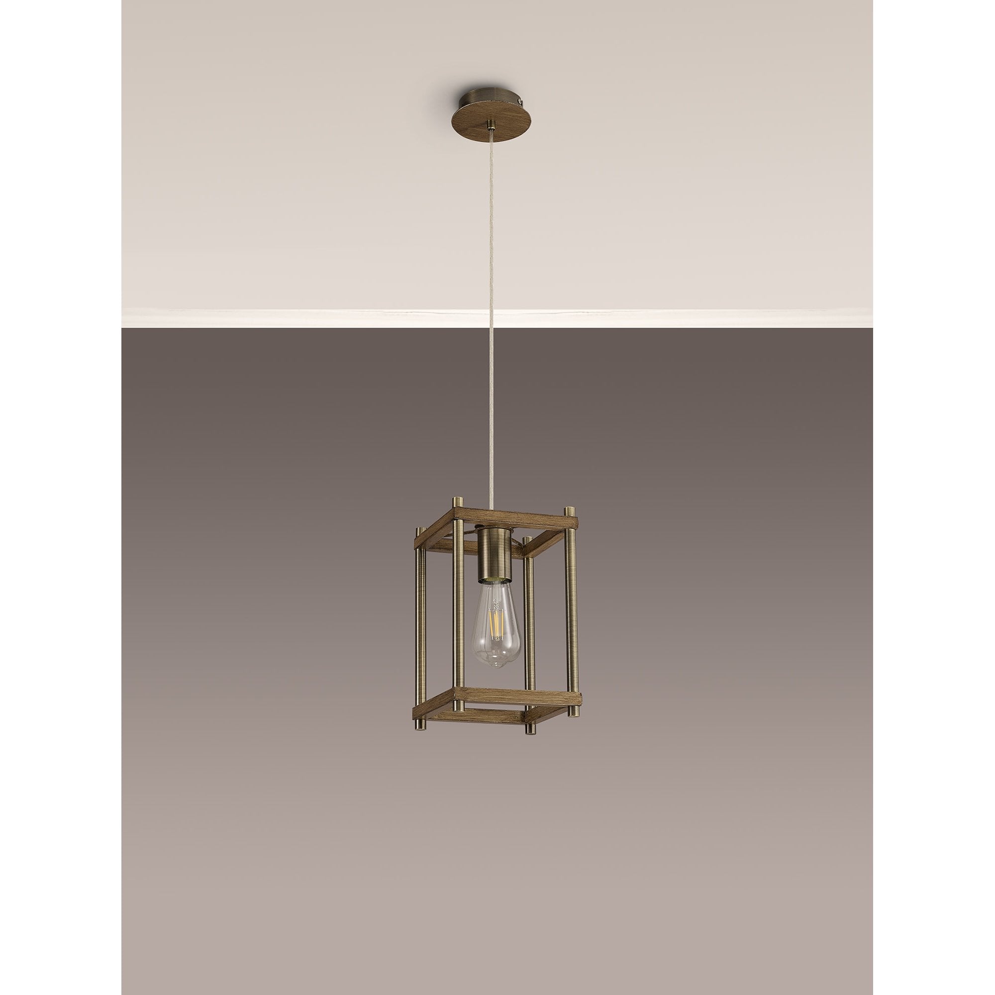 Fabula Douglas Single Pendant - Medium Oak & Antique Brass