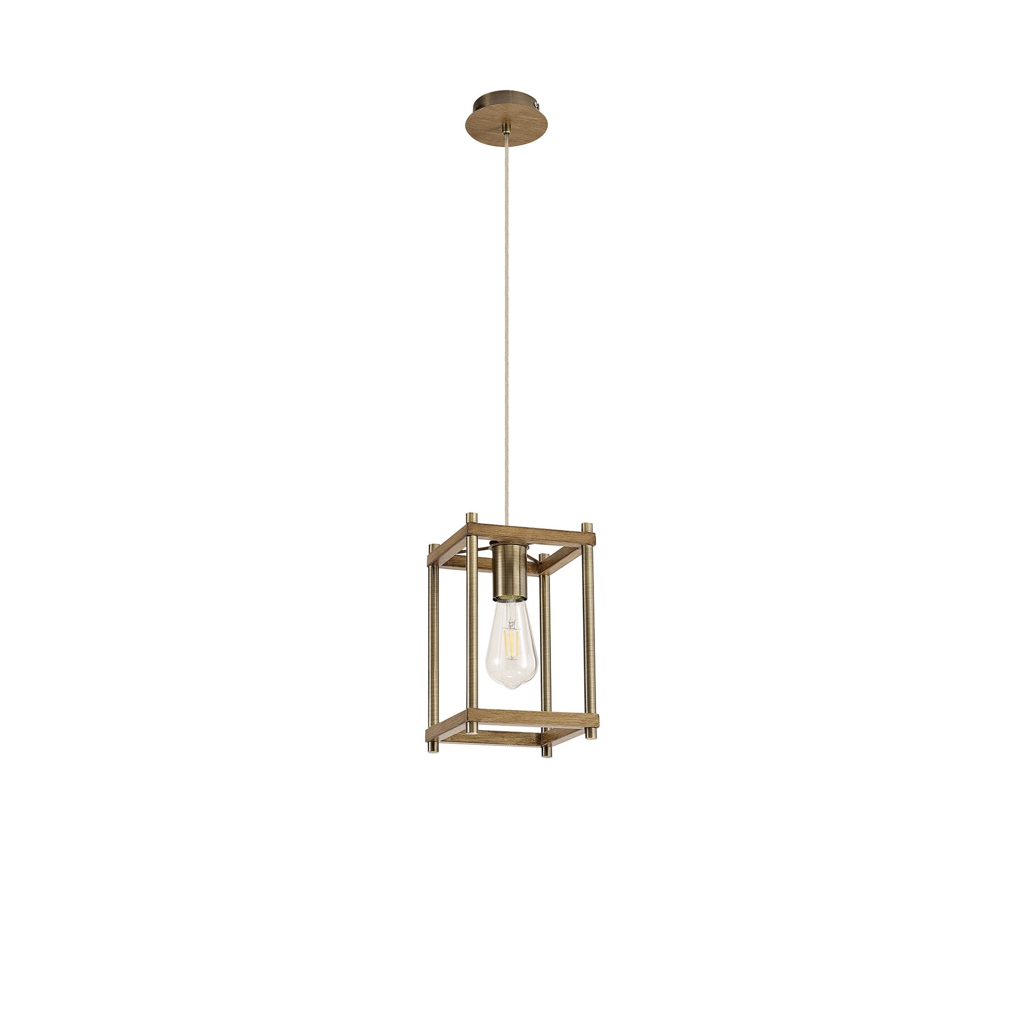 Fabula Douglas Single Pendant - Medium Oak & Antique Brass