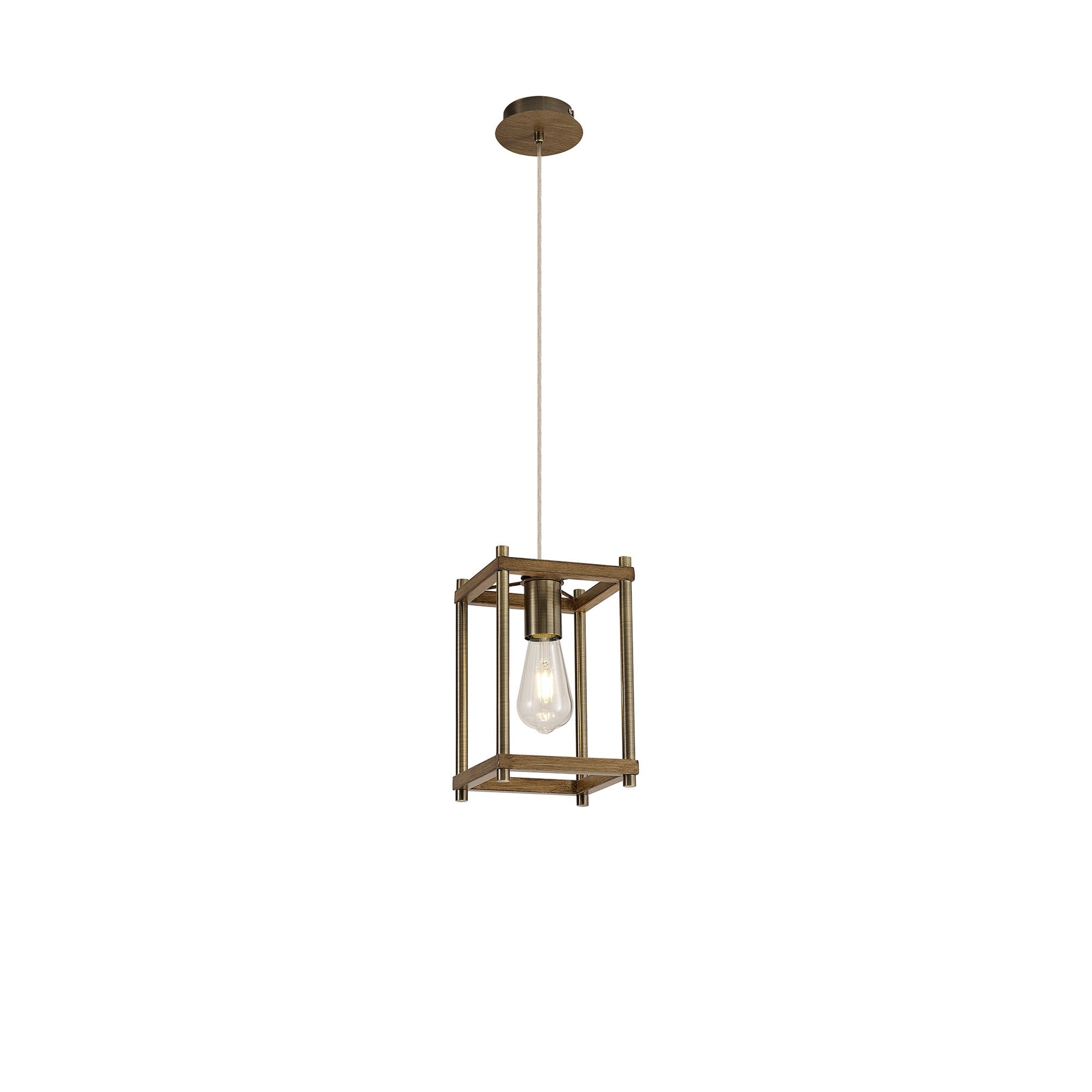 Fabula Douglas Single Pendant - Medium Oak & Antique Brass