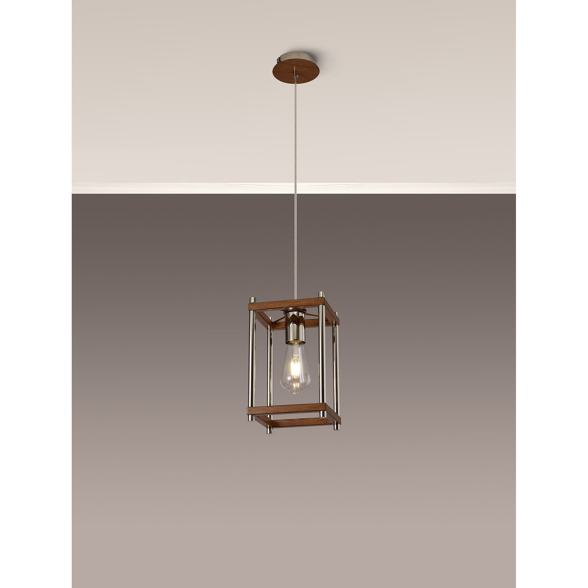 Fabula Douglas Single Pendant - Walnut & Polished Nickel