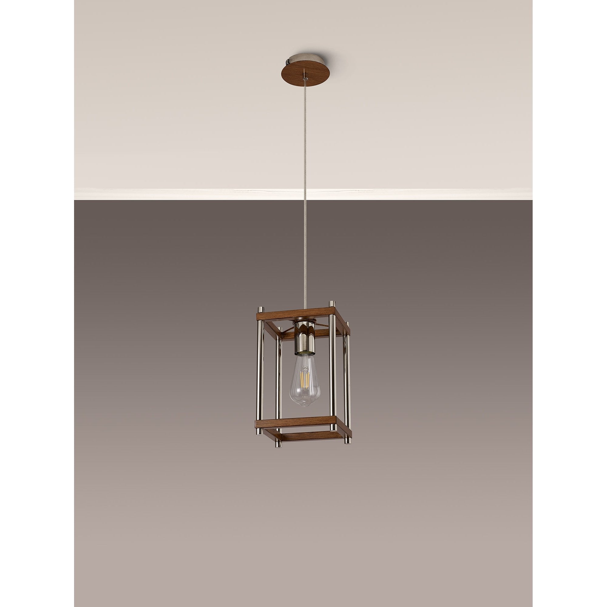 Fabula Douglas Single Pendant - Walnut & Polished Nickel