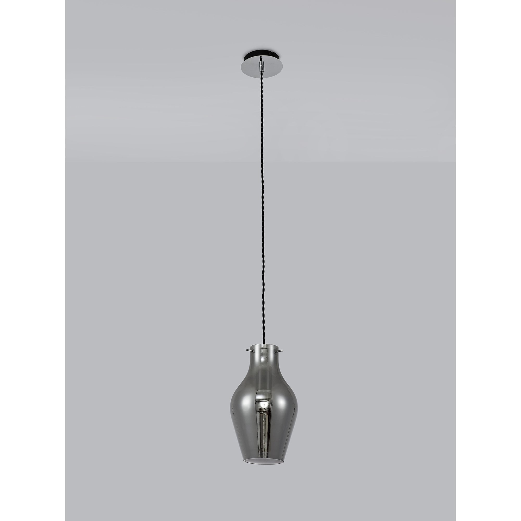 Fabula Elgar 17cm Round Pendant - Chrome & Smoked Glass