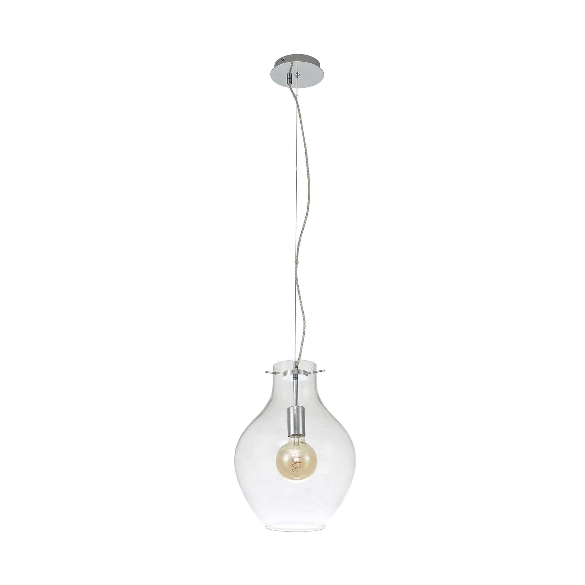 Fabula Elgar 28cm Round Pendant - Chrome & Clear Glass