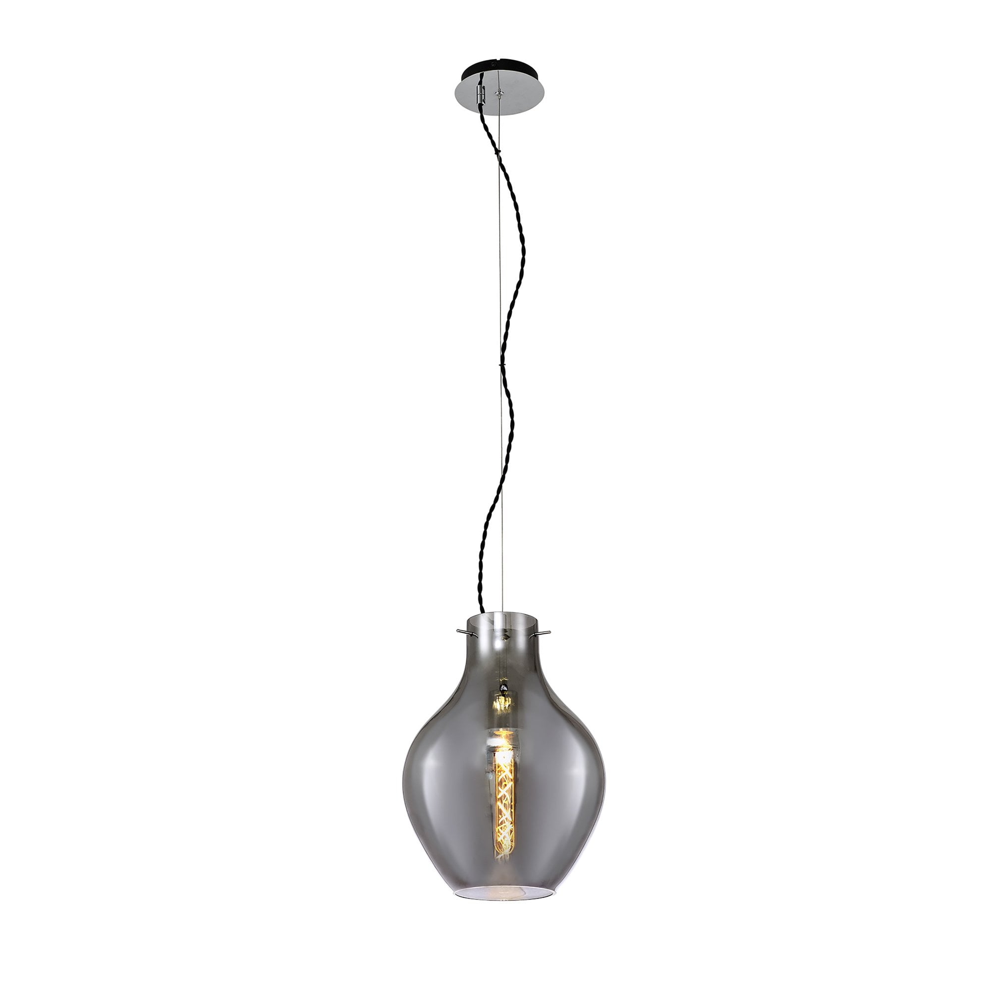 Fabula Elgar 28cm Round Pendant - Chrome & Smoked Glass