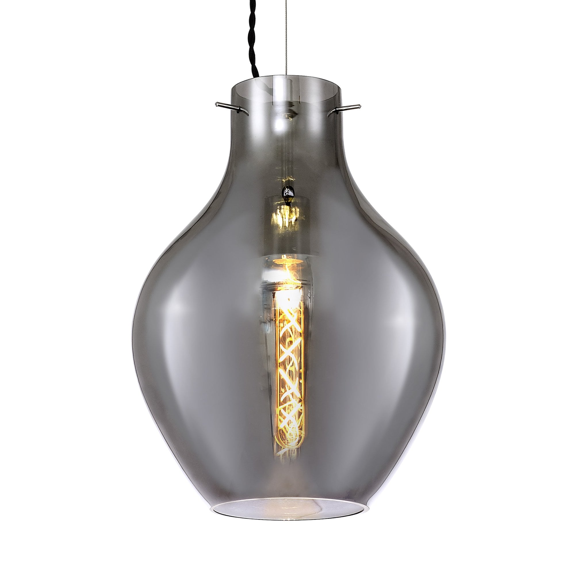 Fabula Elgar 28cm Round Pendant - Chrome & Smoked Glass