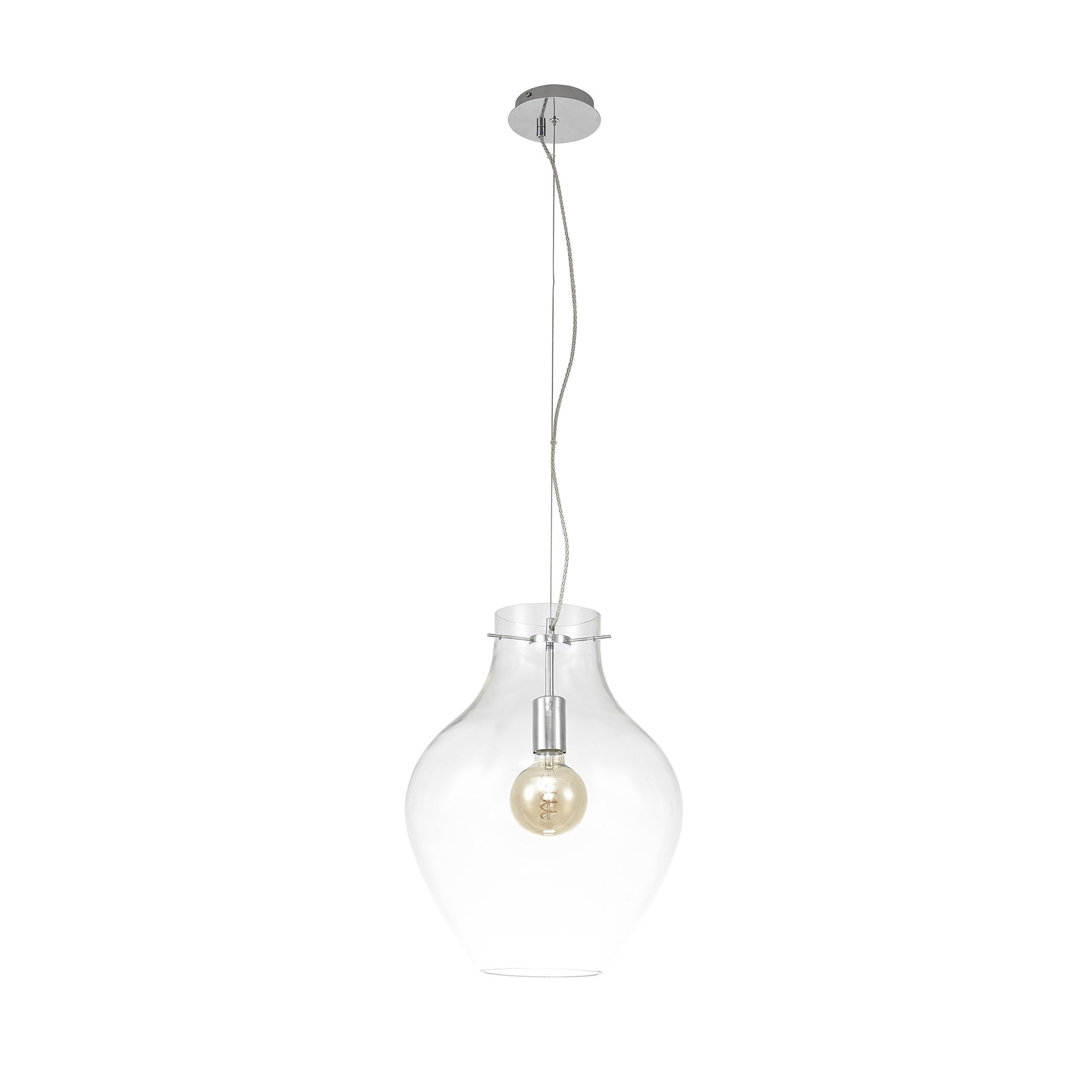 Fabula Elgar 38cm Round Pendant - Chrome & Clear Glass