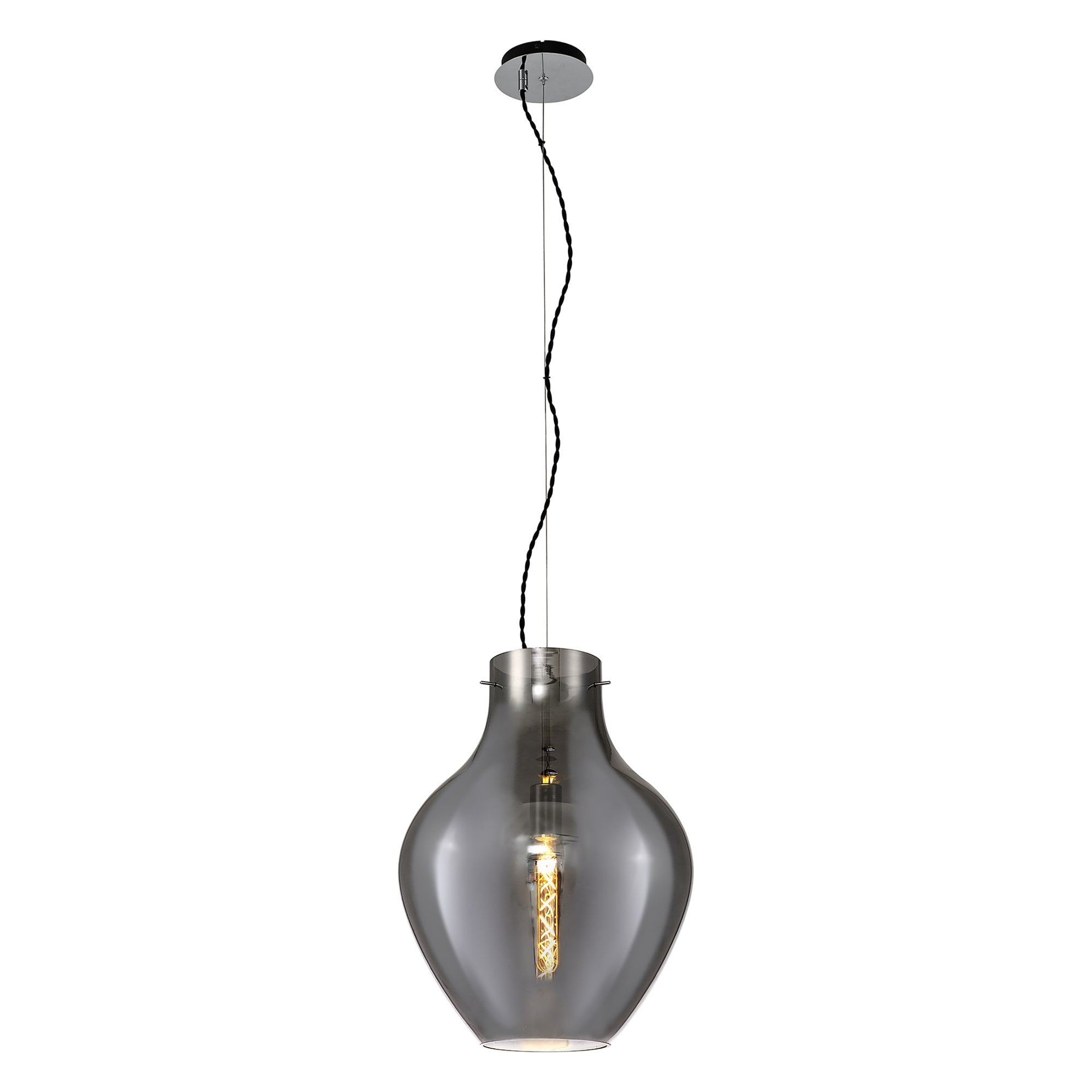 Fabula Elgar 38cm Round Pendant - Chrome & Smoked Glass