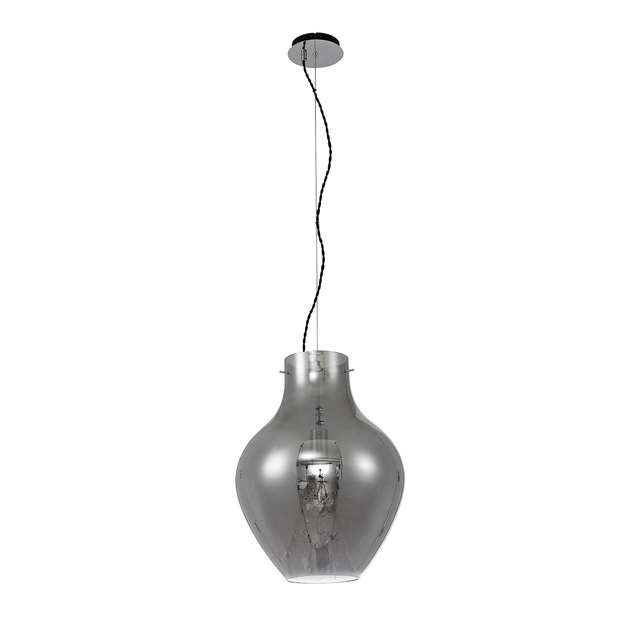 Fabula Elgar 38cm Round Pendant - Chrome & Smoked Glass