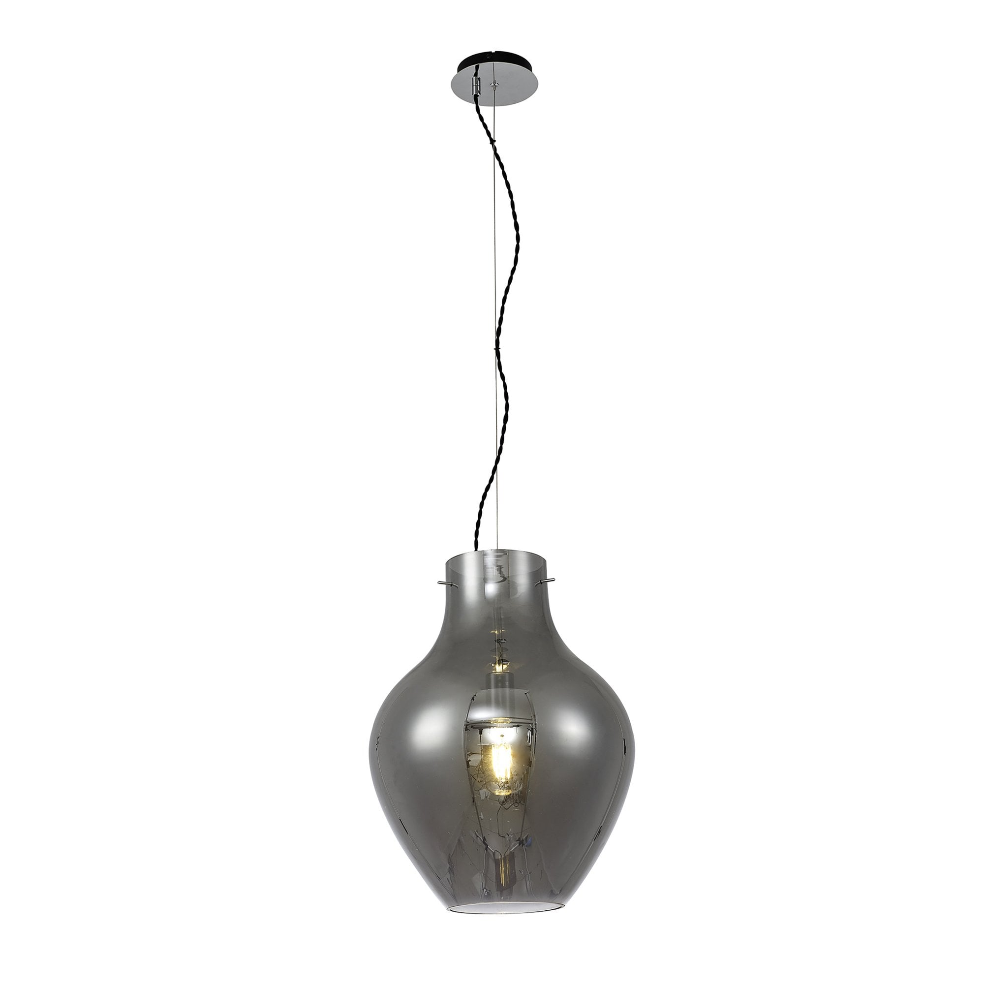 Fabula Elgar 38cm Round Pendant - Chrome & Smoked Glass