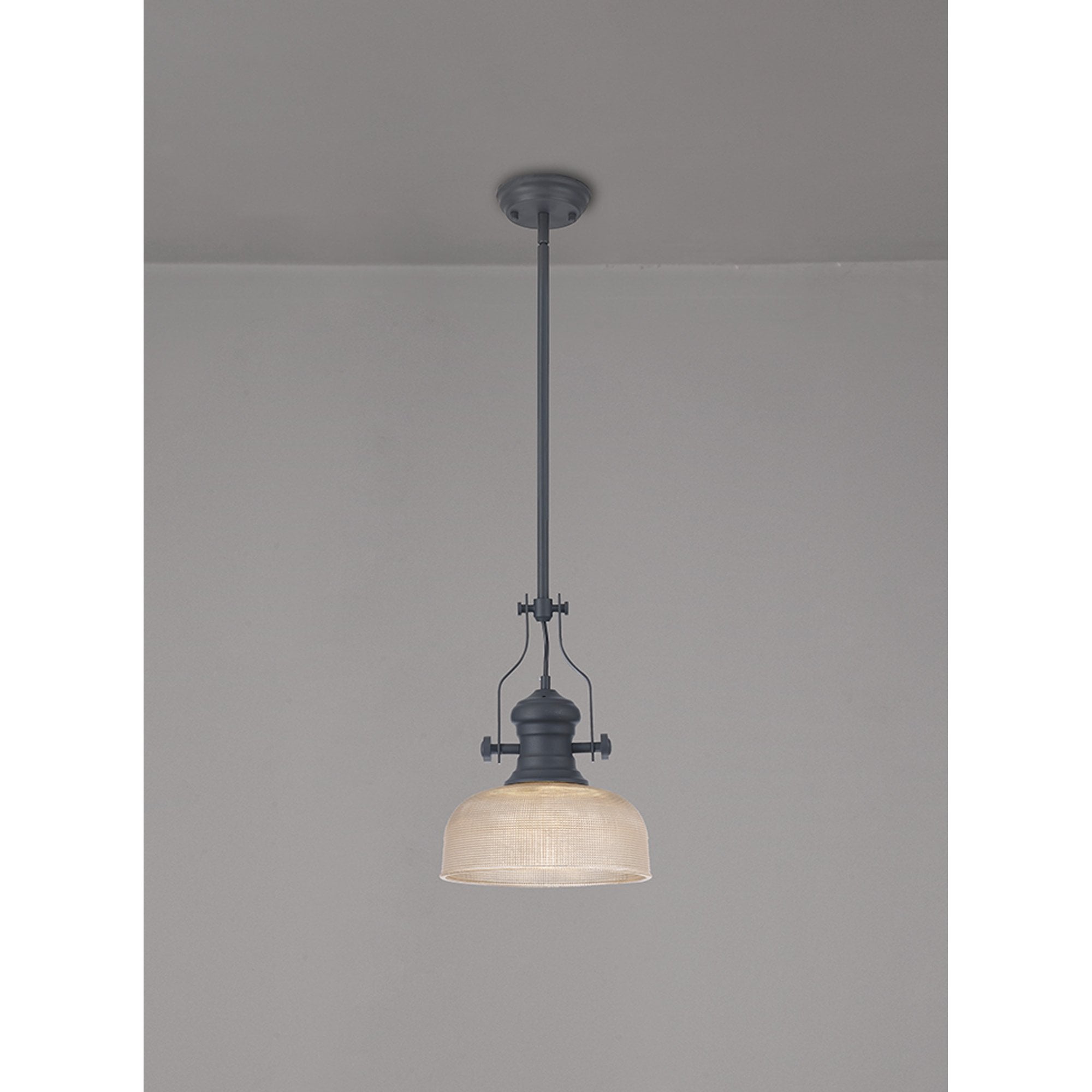 Fabula Epping Single Pendant - 26.5cm Prismatic Glass Shade - Graphite & Clear Glass