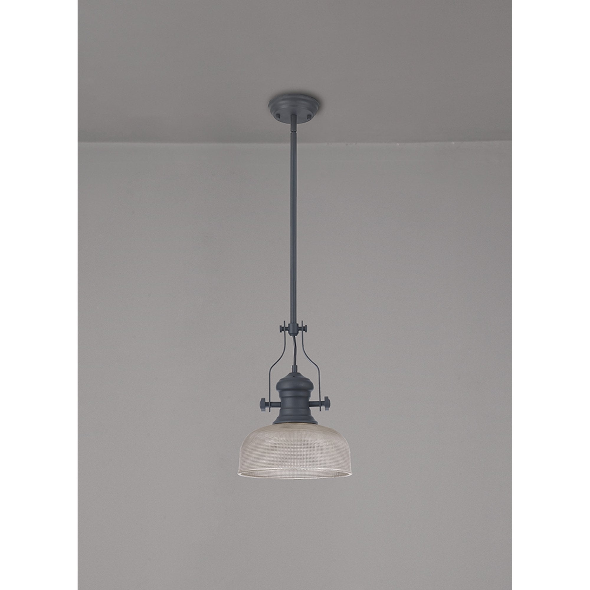 Fabula Epping Single Pendant - 26.5cm Prismatic Glass Shade - Graphite & Clear Glass