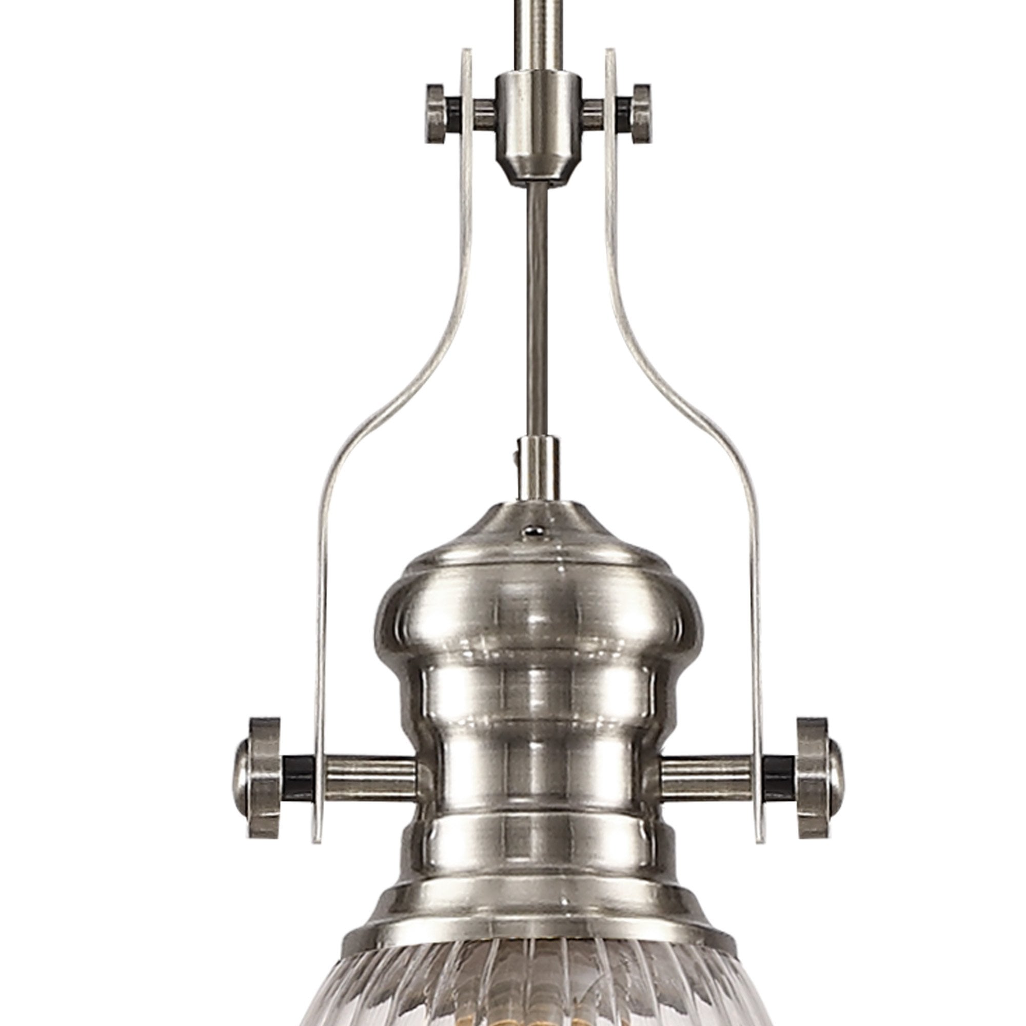 Fabula Epping Single Pendant - 30cm Bell Glass Shade - Satin Nickel & Clear Glass