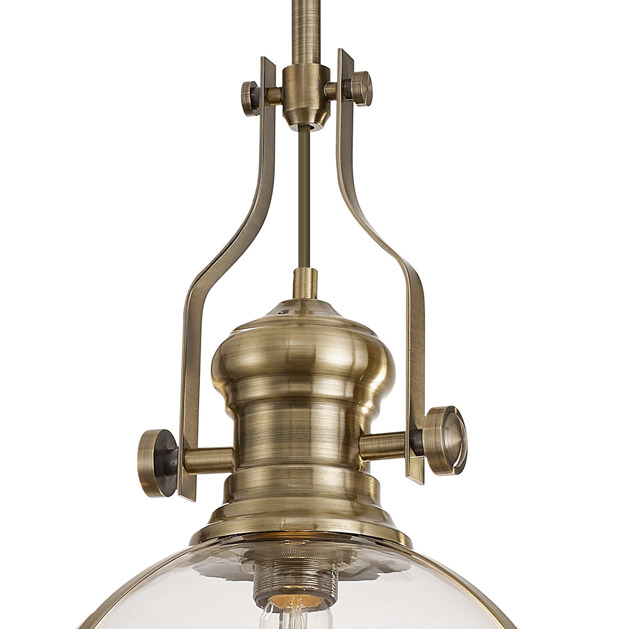 Fabula Epping Single Pendant - 30cm Round Glass Shade - Antique Brass & Clear Glass