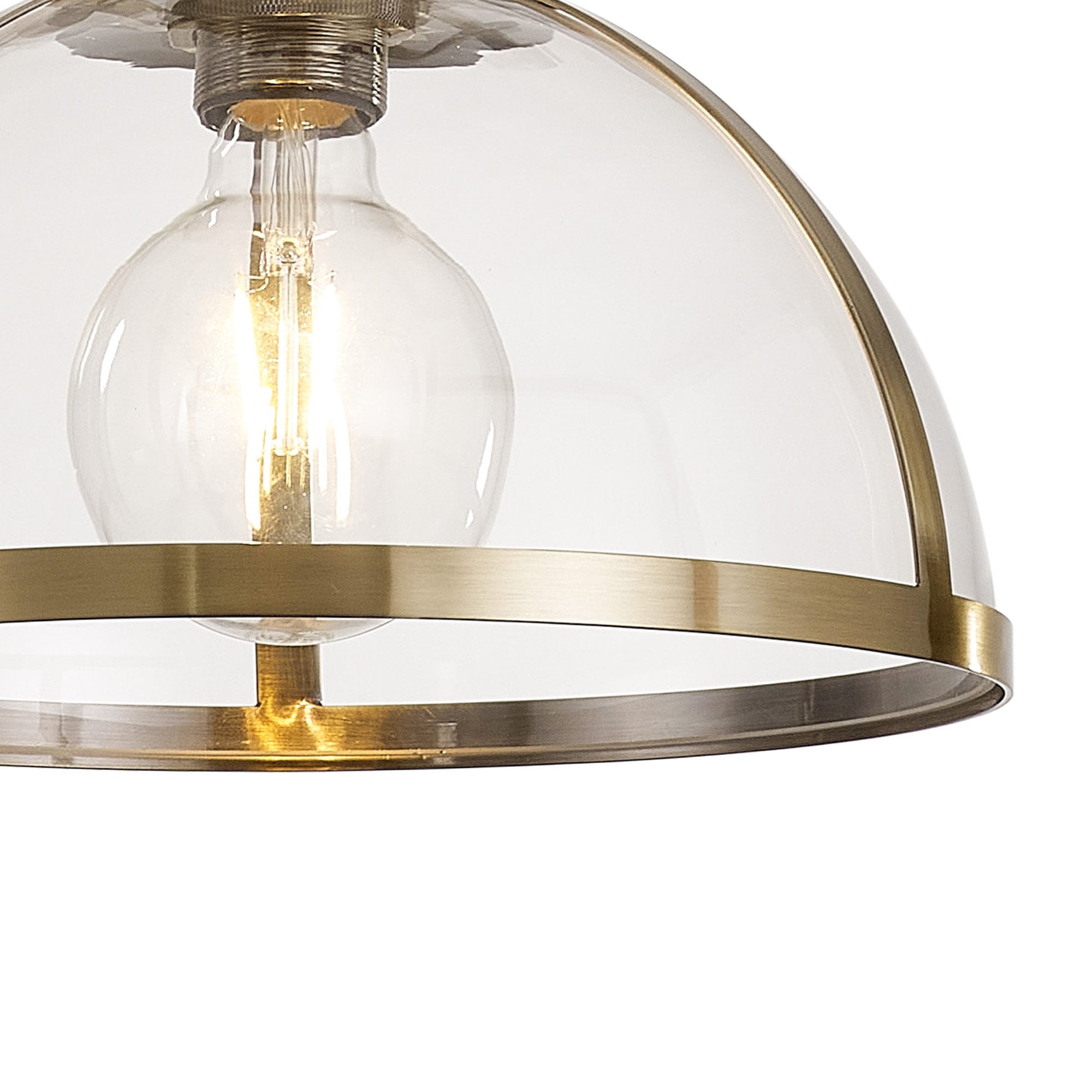 Fabula Epping Single Pendant - 30cm Round Glass Shade - Antique Brass & Clear Glass