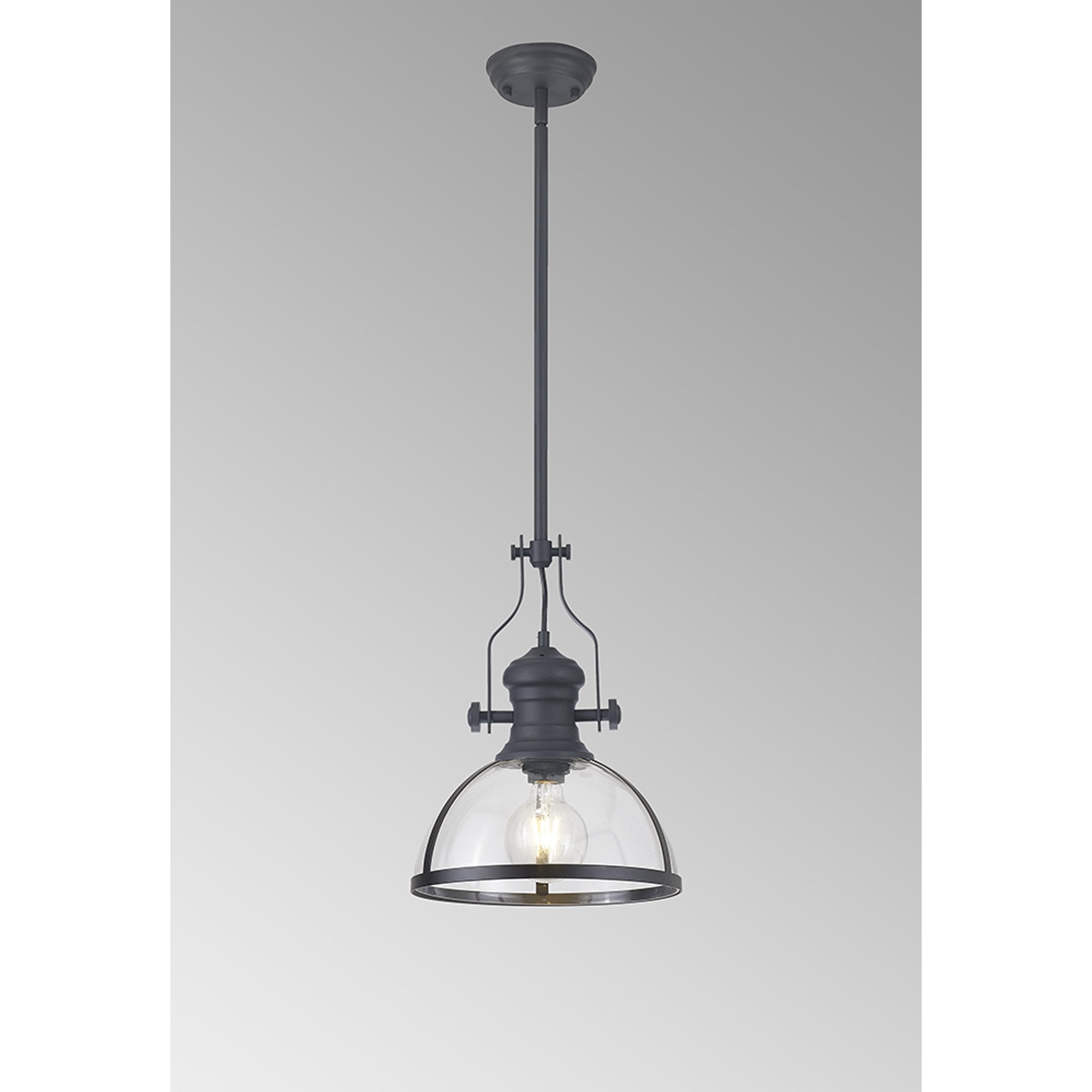 Fabula Epping Single Pendant - 30cm Round Glass Shade - Graphite & Clear Glass