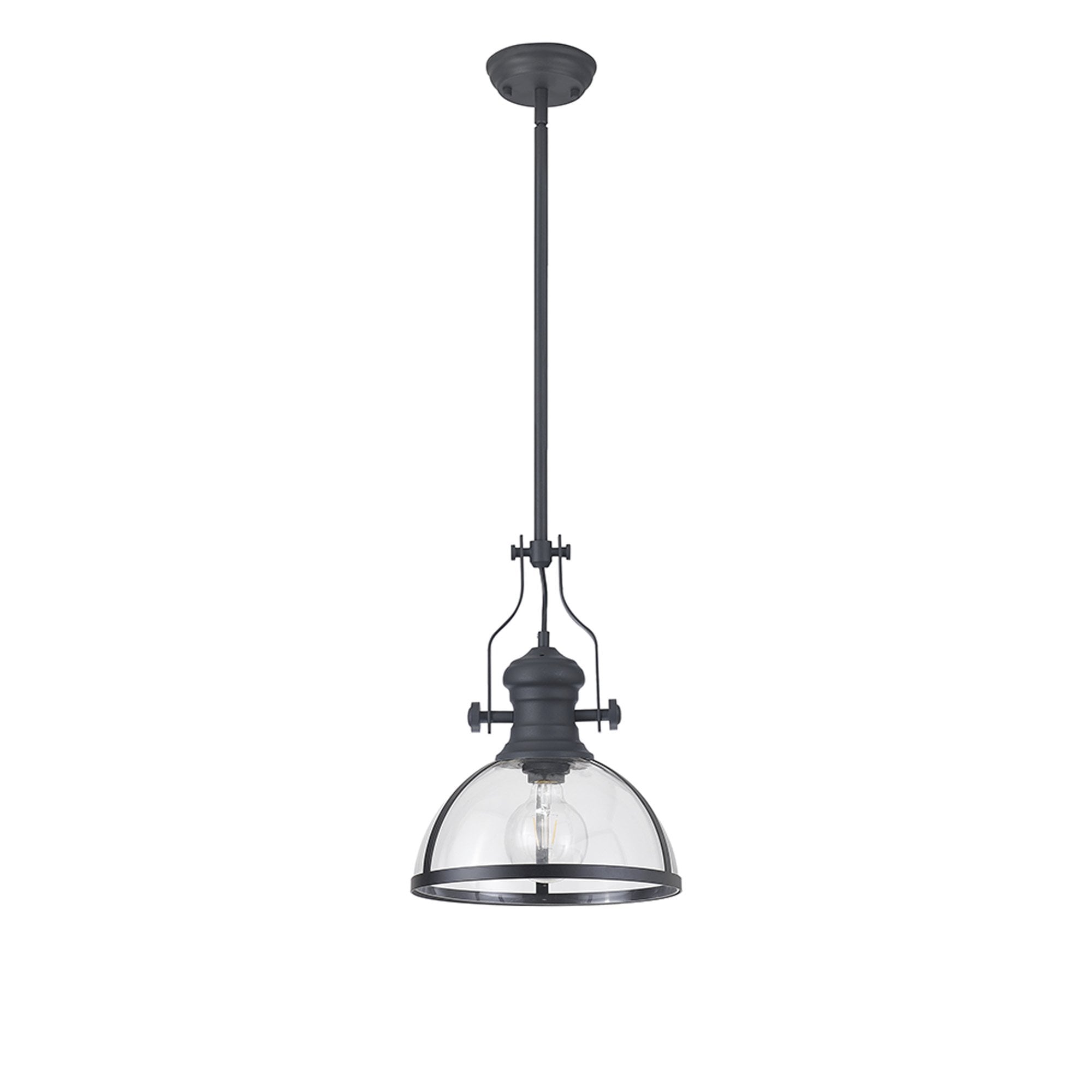 Fabula Epping Single Pendant - 30cm Round Glass Shade - Graphite & Clear Glass