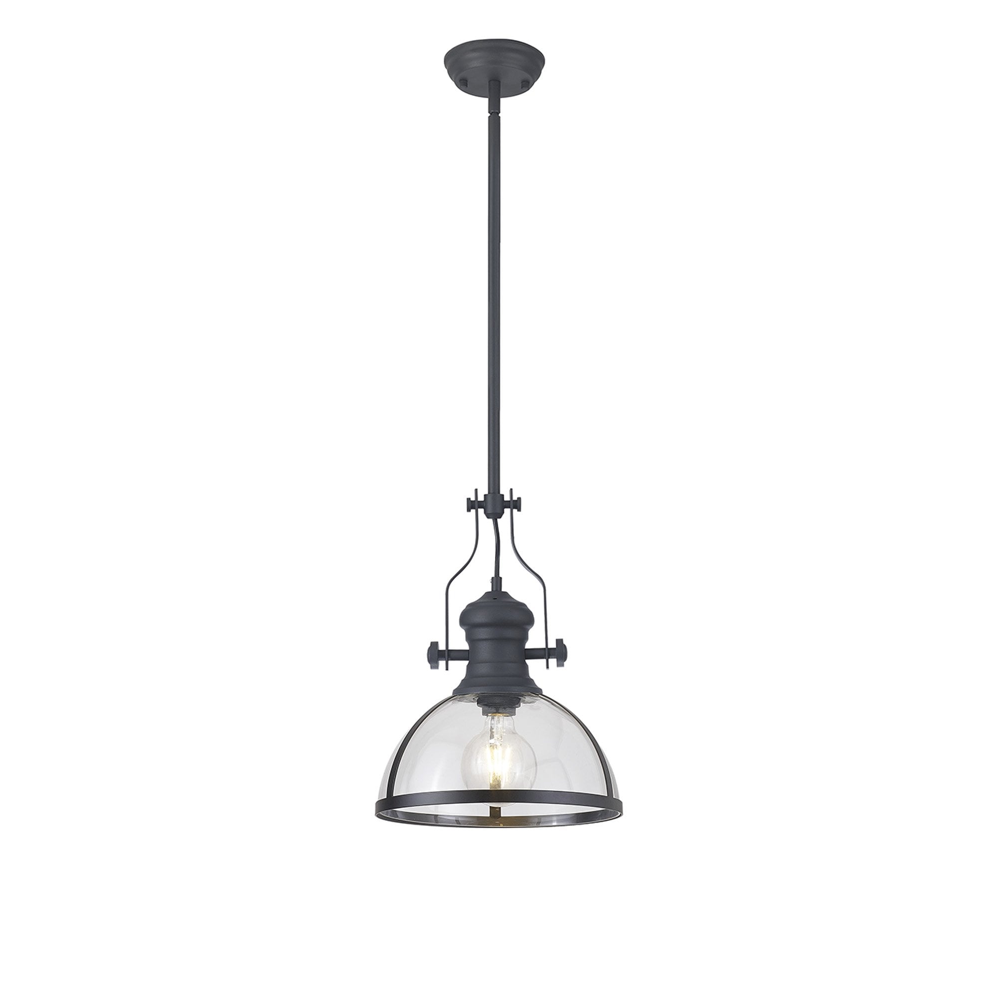 Fabula Epping Single Pendant - 30cm Round Glass Shade - Graphite & Clear Glass