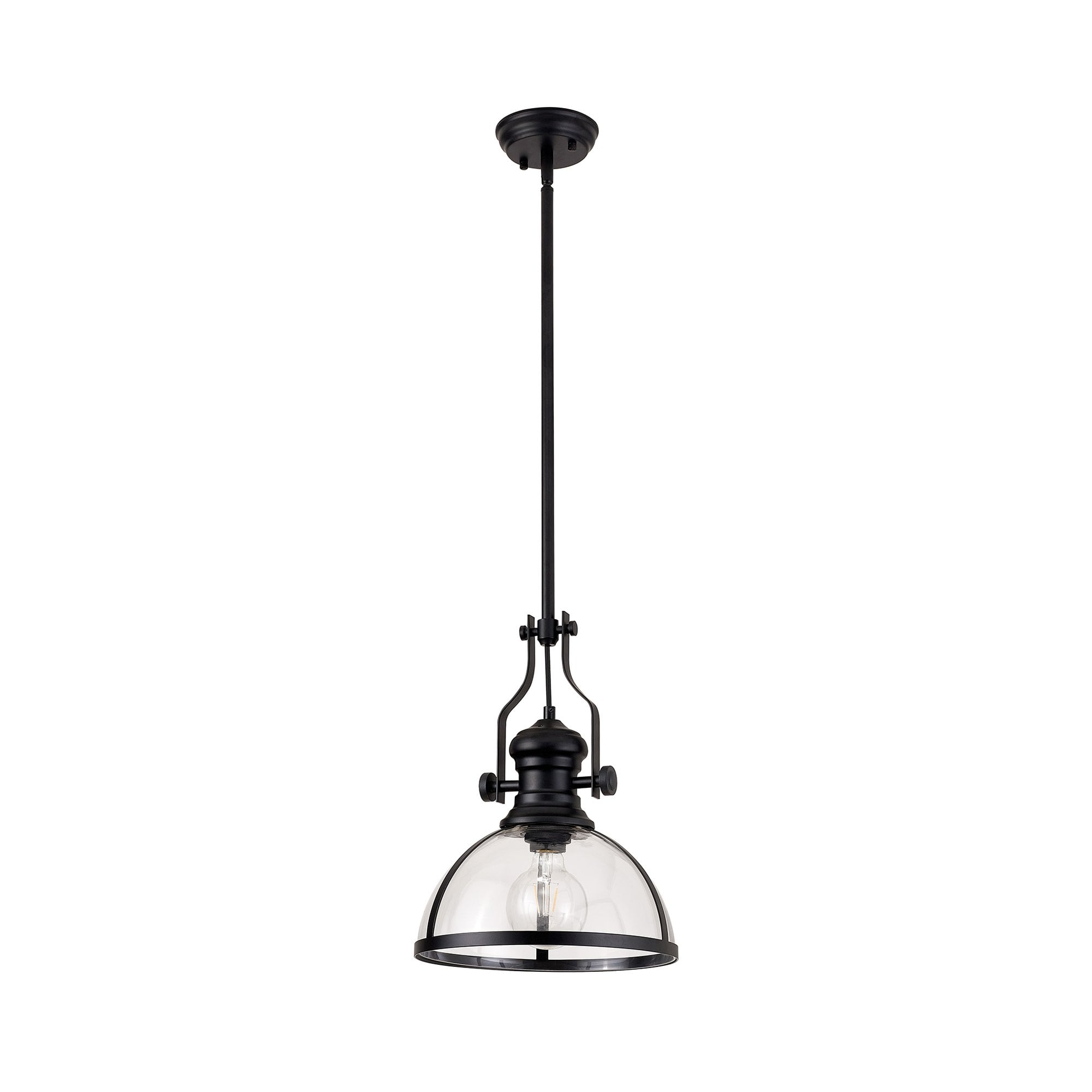 Fabula Epping Single Pendant - 30cm Round Glass Shade - Matt Black & Clear Glass