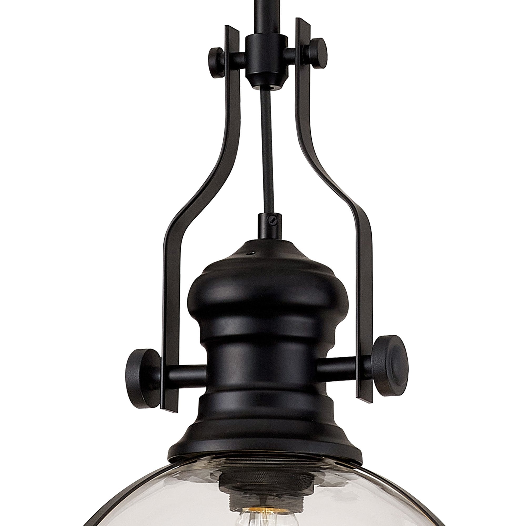 Fabula Epping Single Pendant - 30cm Round Glass Shade - Matt Black & Clear Glass