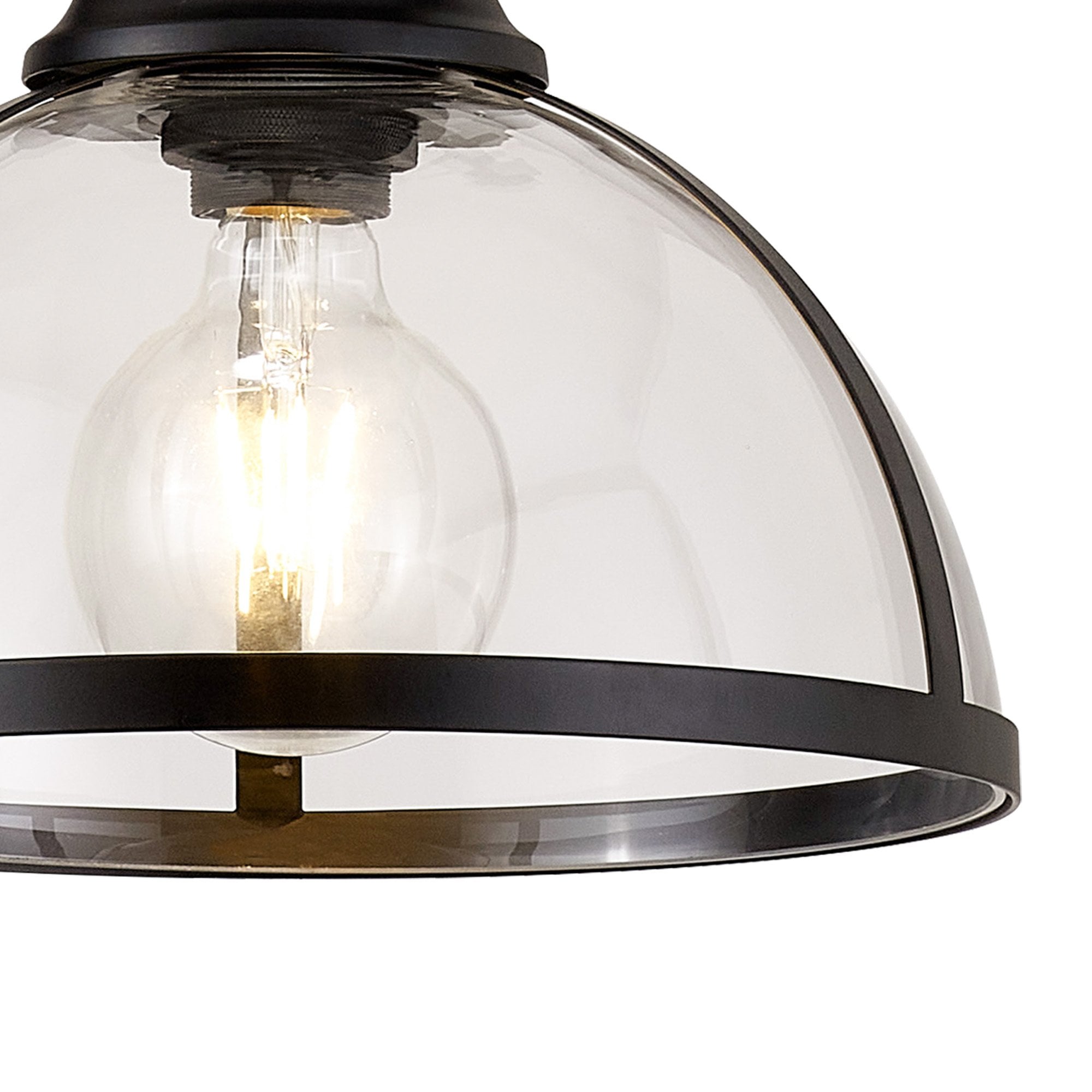 Fabula Epping Single Pendant - 30cm Round Glass Shade - Matt Black & Clear Glass