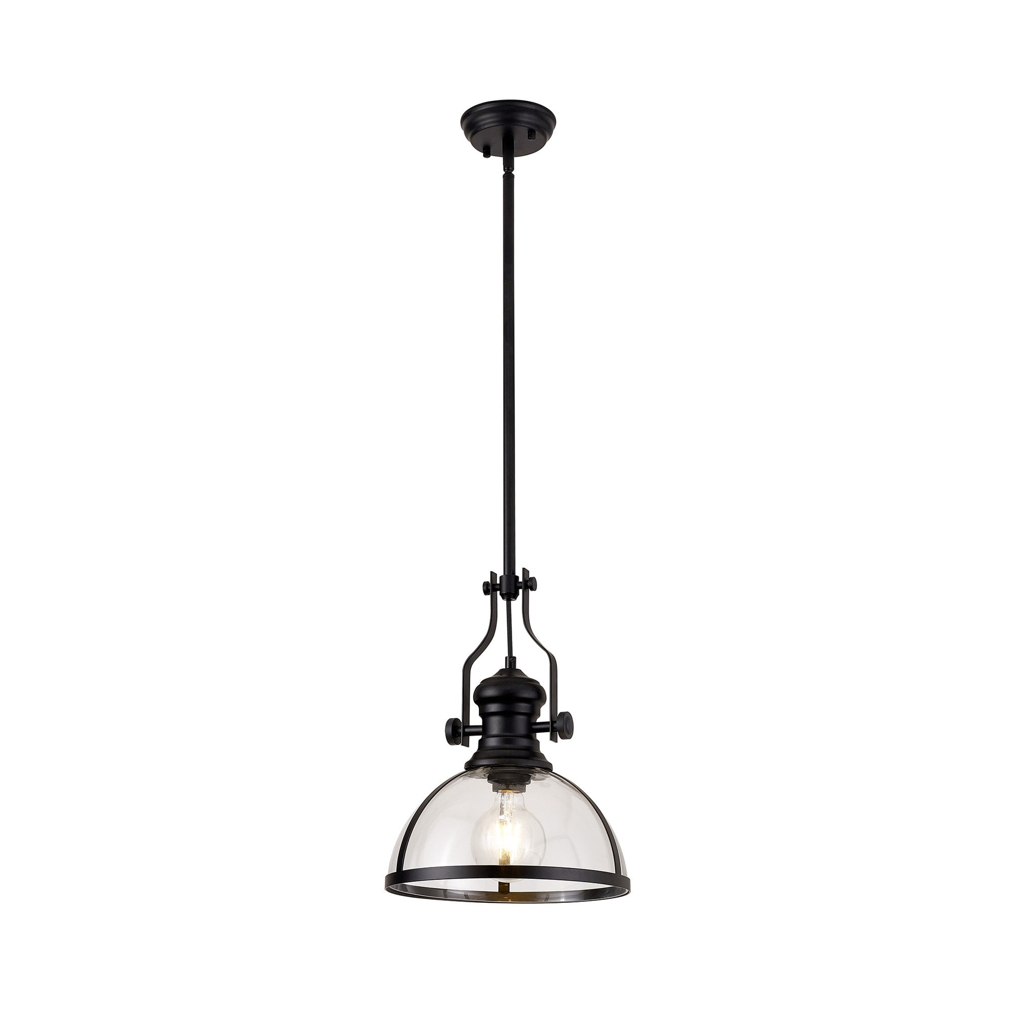 Fabula Epping Single Pendant - 30cm Round Glass Shade - Matt Black & Clear Glass