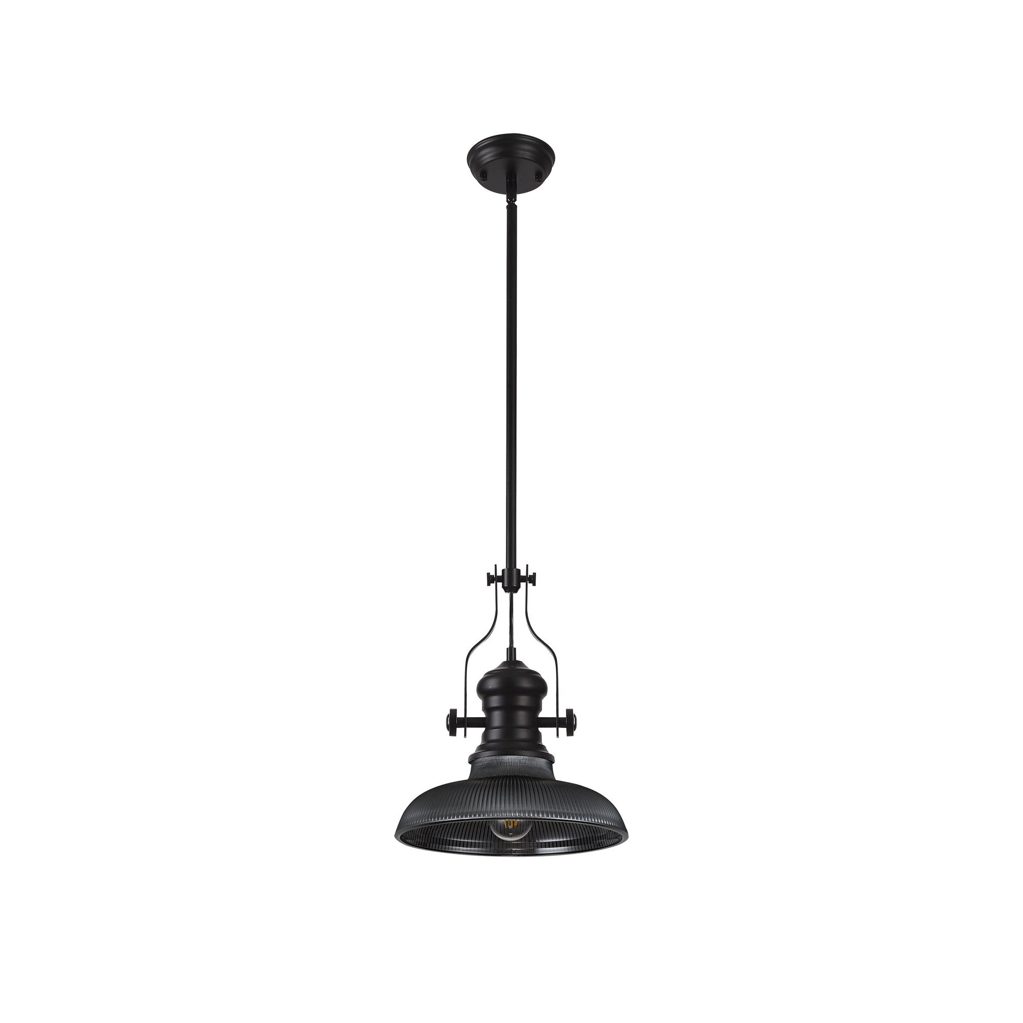 Fabula Epping Single Pendant - 30cm Round Glass Shade - Matt Black & Smoked Glass