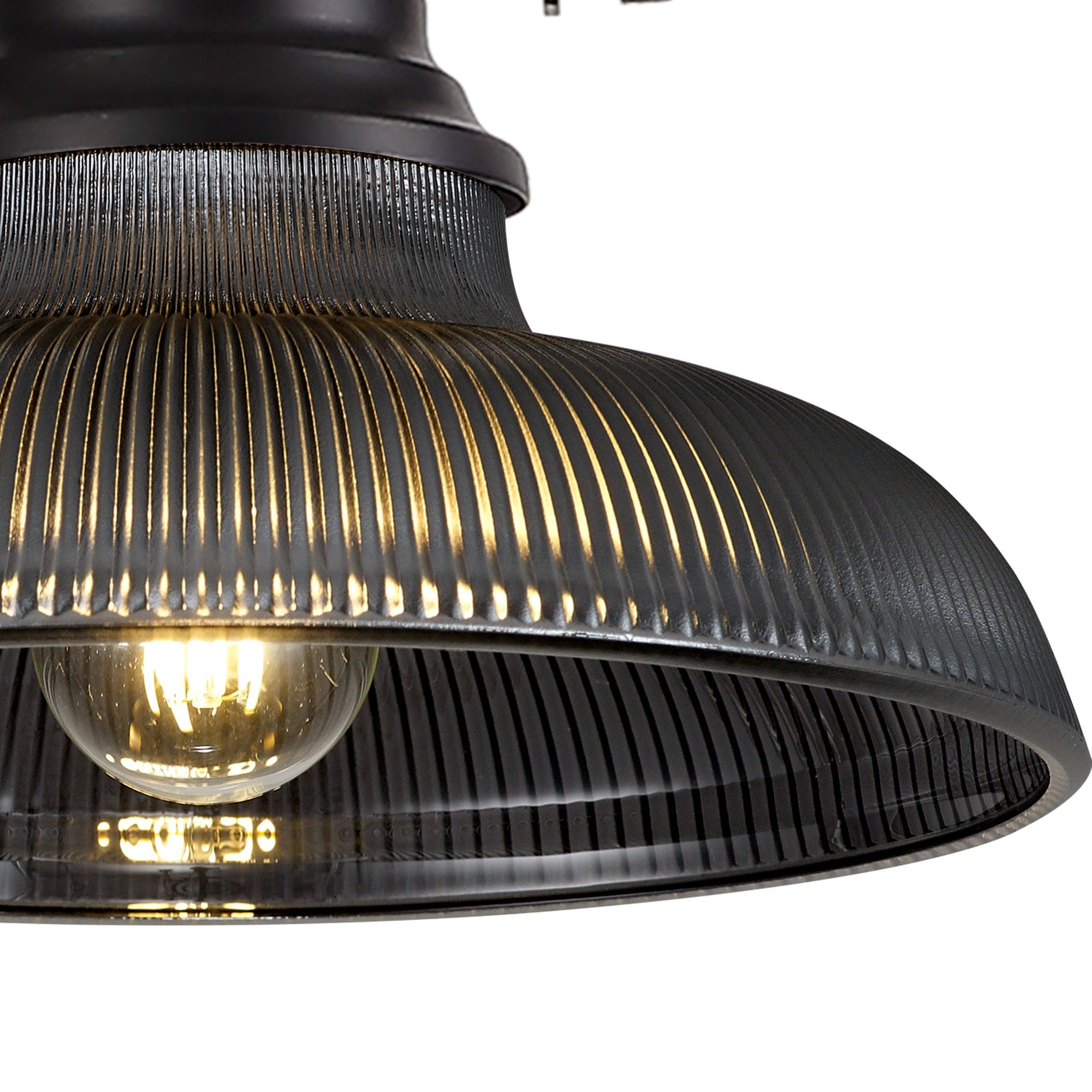 Fabula Epping Single Pendant - 30cm Round Glass Shade - Matt Black & Smoked Glass