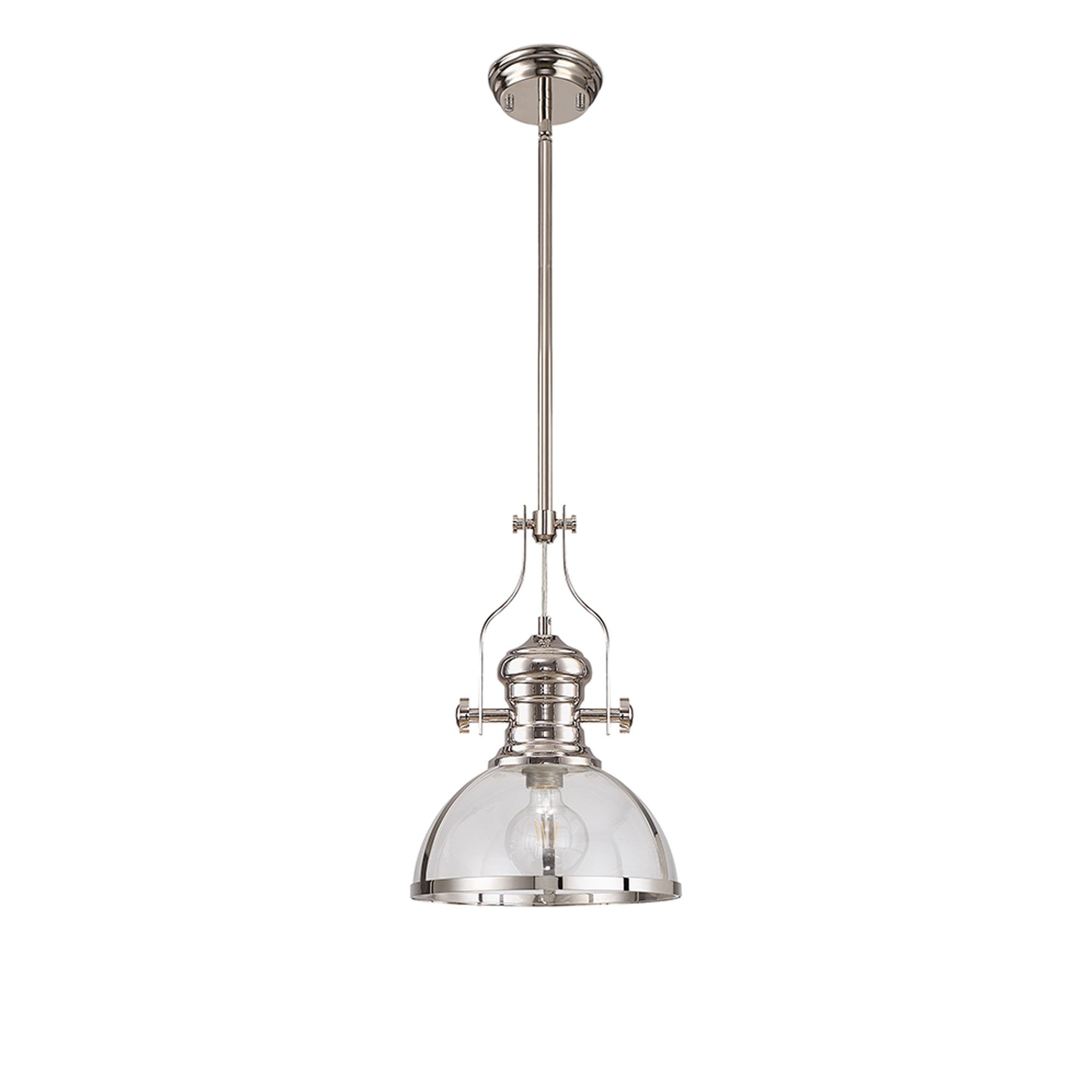 Fabula Epping Single Pendant - 30cm Round Glass Shade - Polished Nickel & Clear Glass