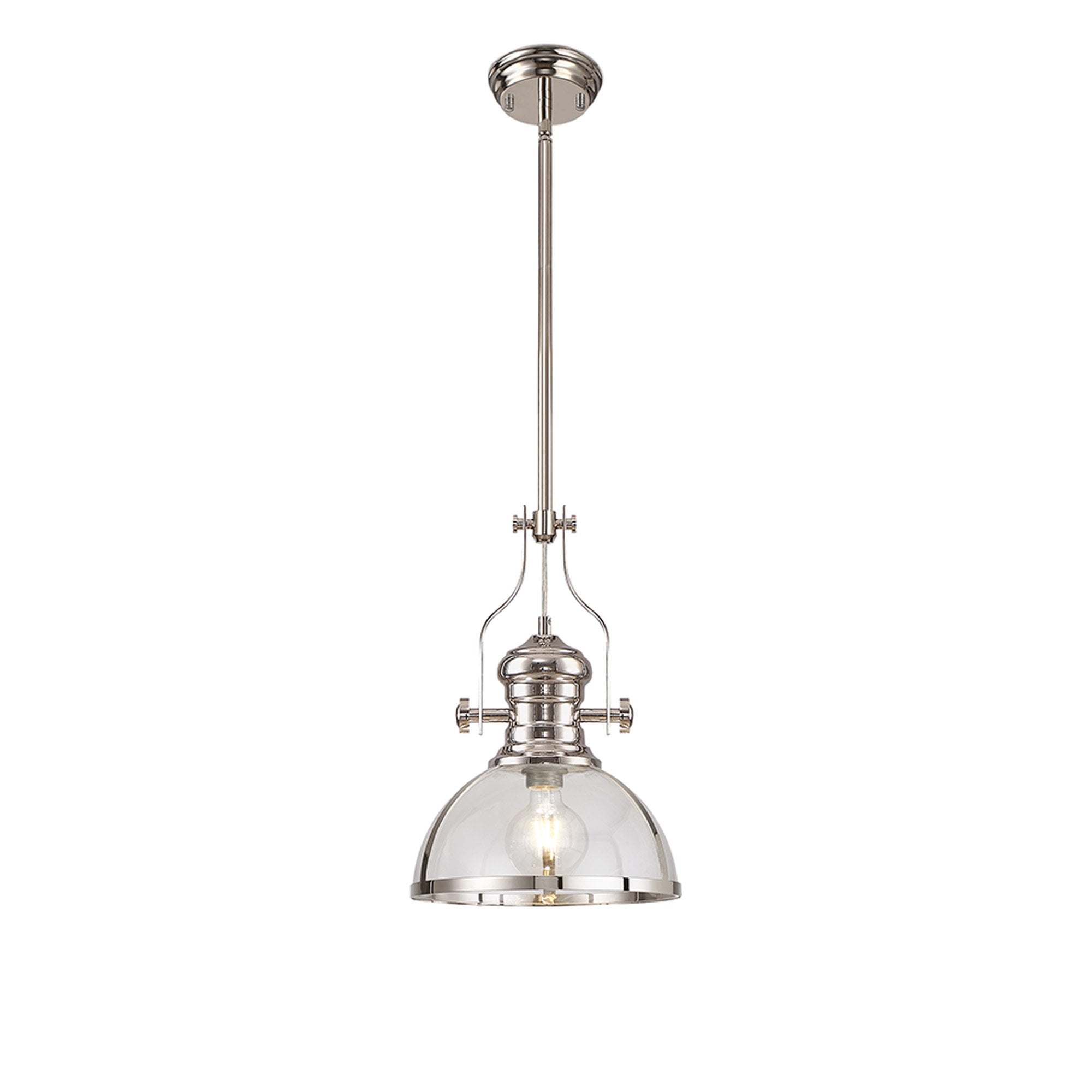 Fabula Epping Single Pendant - 30cm Round Glass Shade - Polished Nickel & Clear Glass