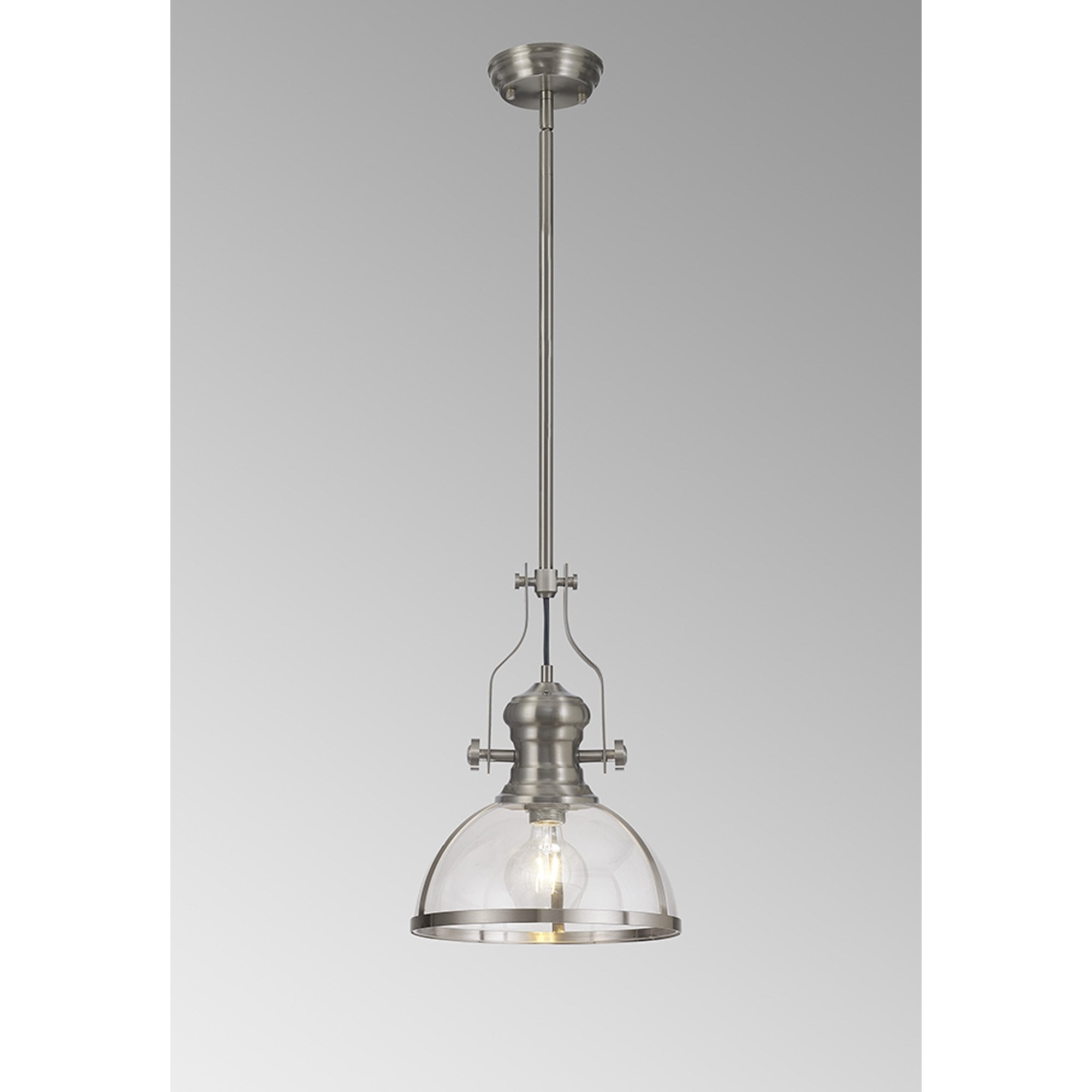 Fabula Epping Single Pendant - 30cm Round Glass Shade - Satin Nickel & Clear Glass