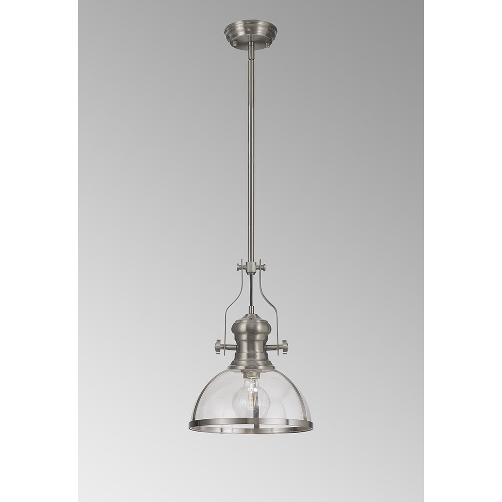 Fabula Epping Single Pendant - 30cm Round Glass Shade - Satin Nickel & Clear Glass