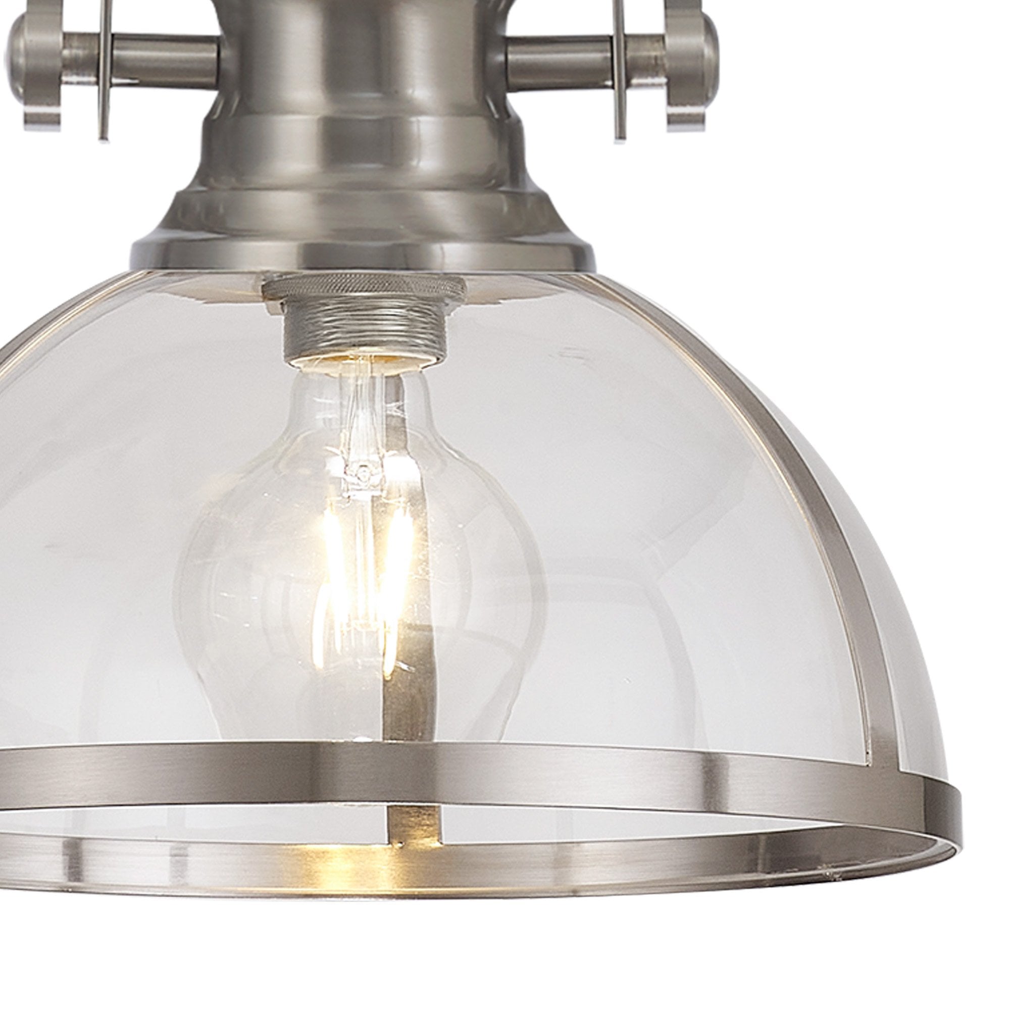 Fabula Epping Single Pendant - 30cm Round Glass Shade - Satin Nickel & Clear Glass