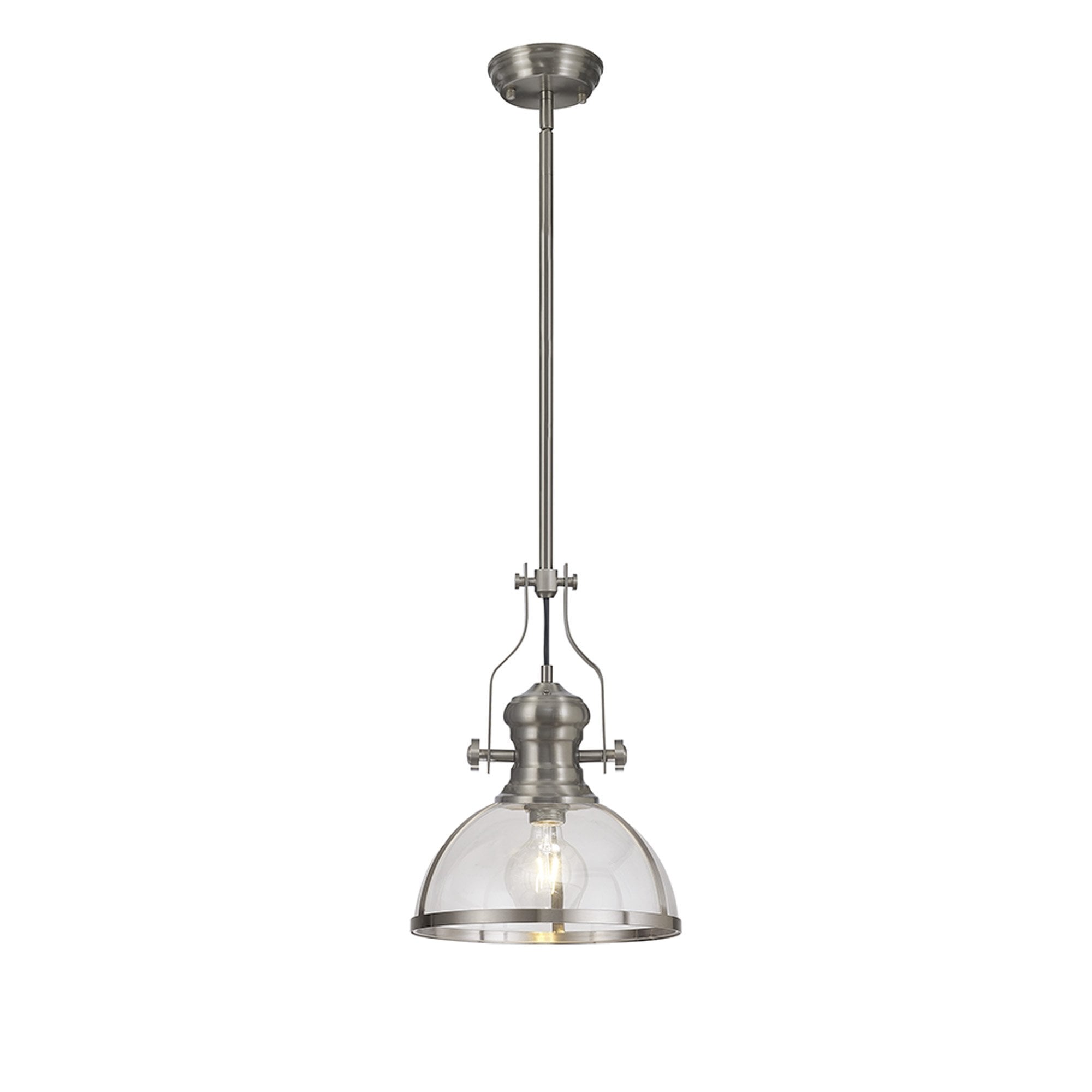 Fabula Epping Single Pendant - 30cm Round Glass Shade - Satin Nickel & Clear Glass
