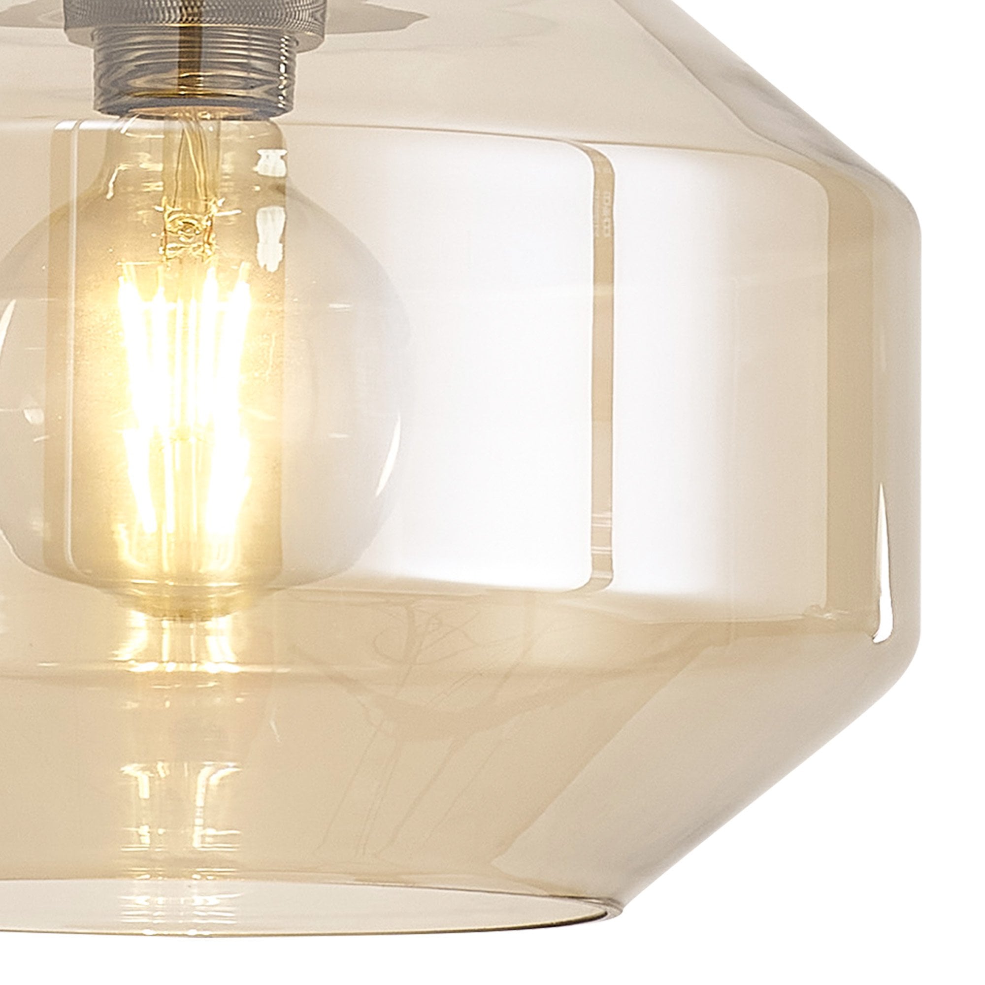 Fabula Epping Single Pendant - Round Champfered Glass Shade - Antique Brass & Cognac Glass