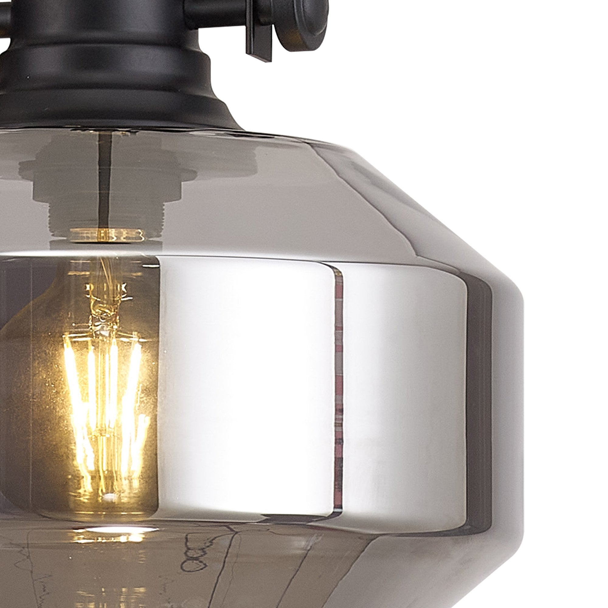 Fabula Epping Single Pendant - Round Champfered Glass Shade - Matt Black & Smoked Glass