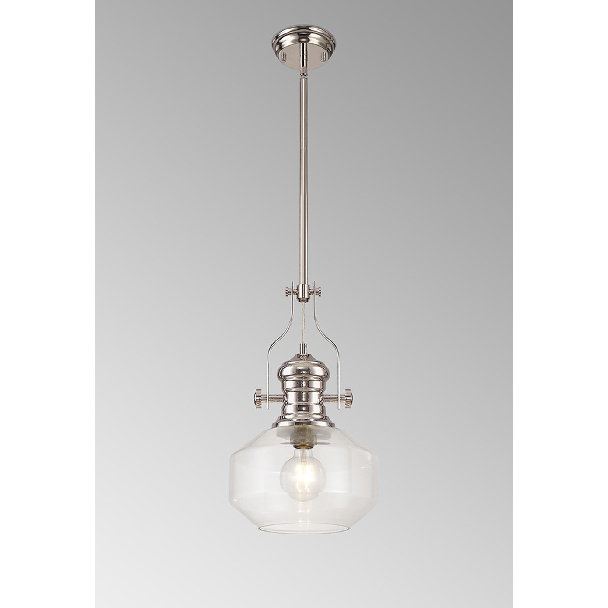 Fabula Epping Single Pendant - Round Champfered Glass Shade - Polished Nickel & Clear Glass
