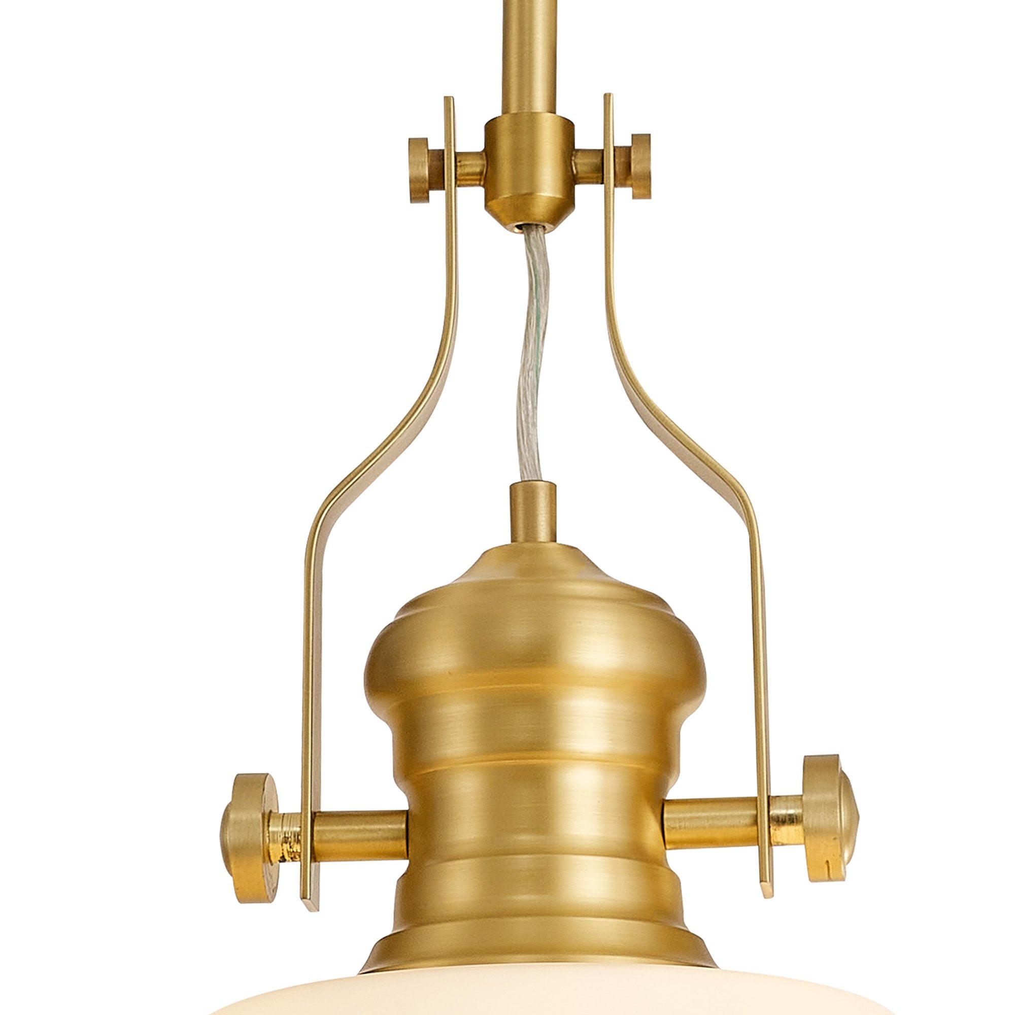 Fabula Epping Single Pendant - Round Champfered Glass Shade - Satin Gold & Opal Glass