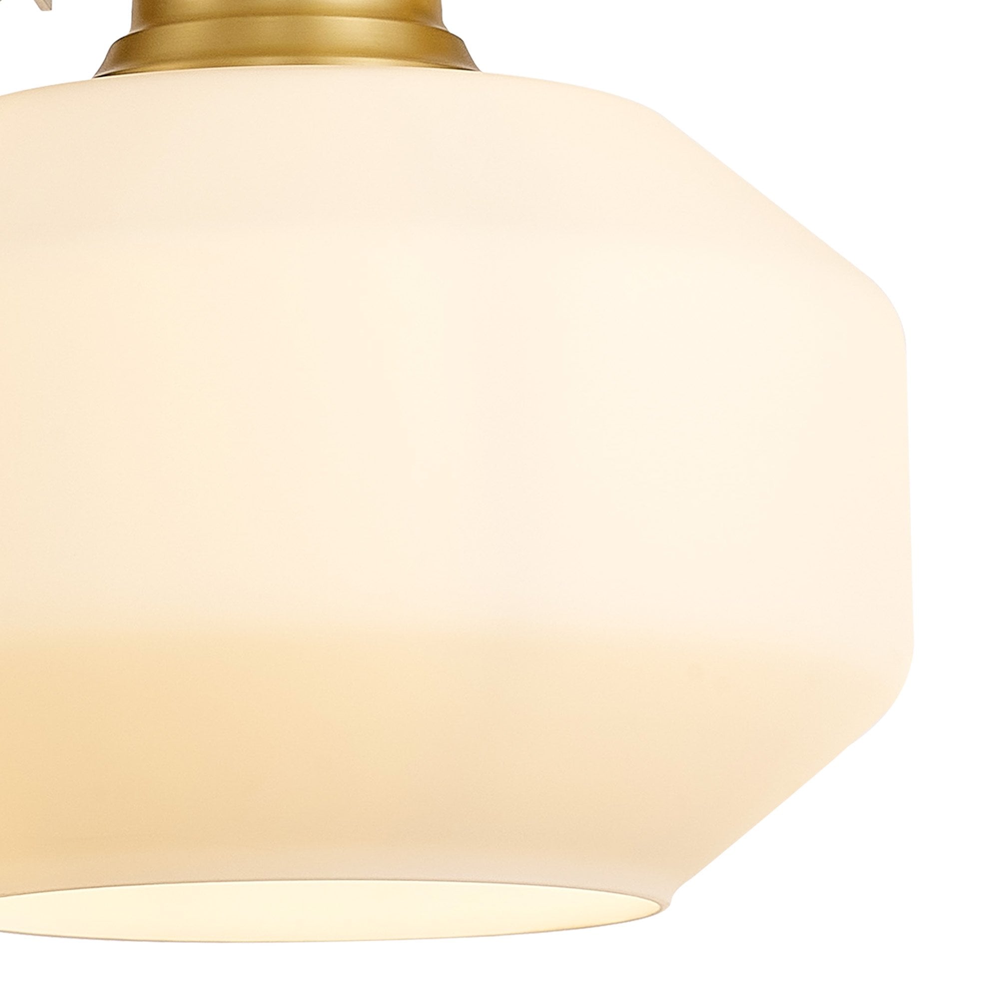 Fabula Epping Single Pendant - Round Champfered Glass Shade - Satin Gold & Opal Glass