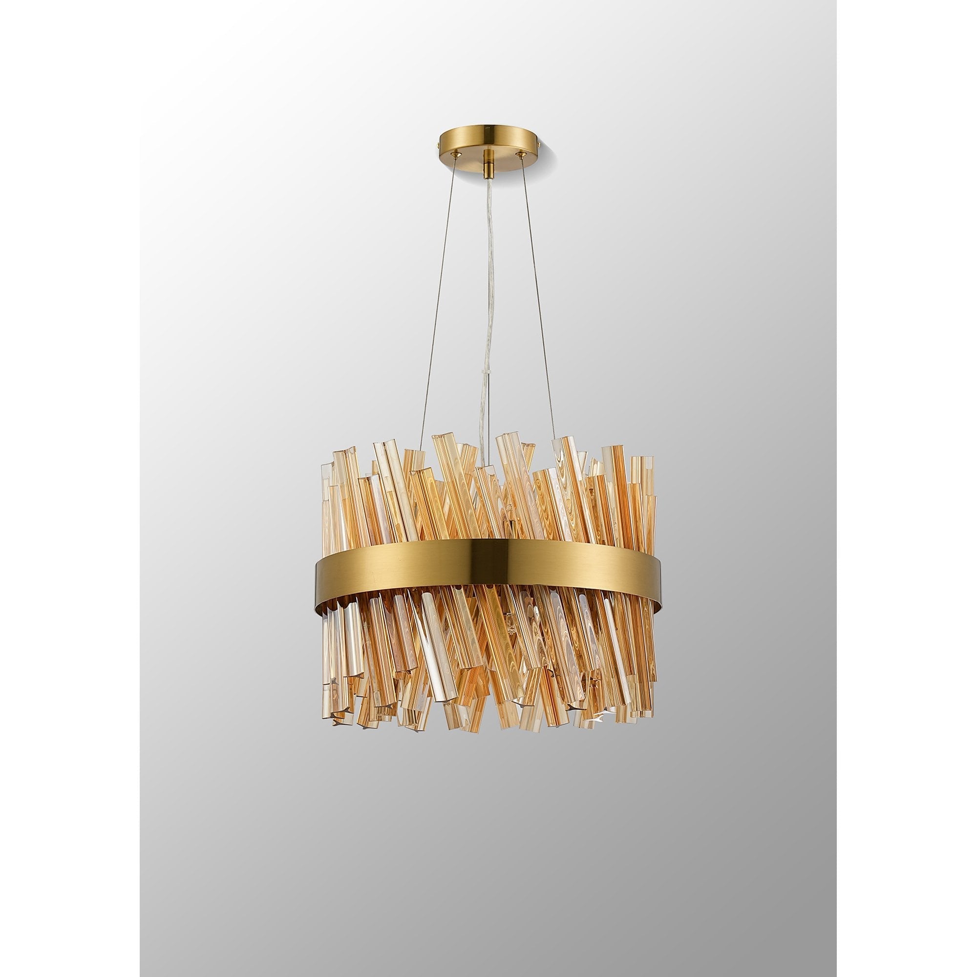 Fabula Farnley 10 Light Round Pendant - Brass & Amber Glass