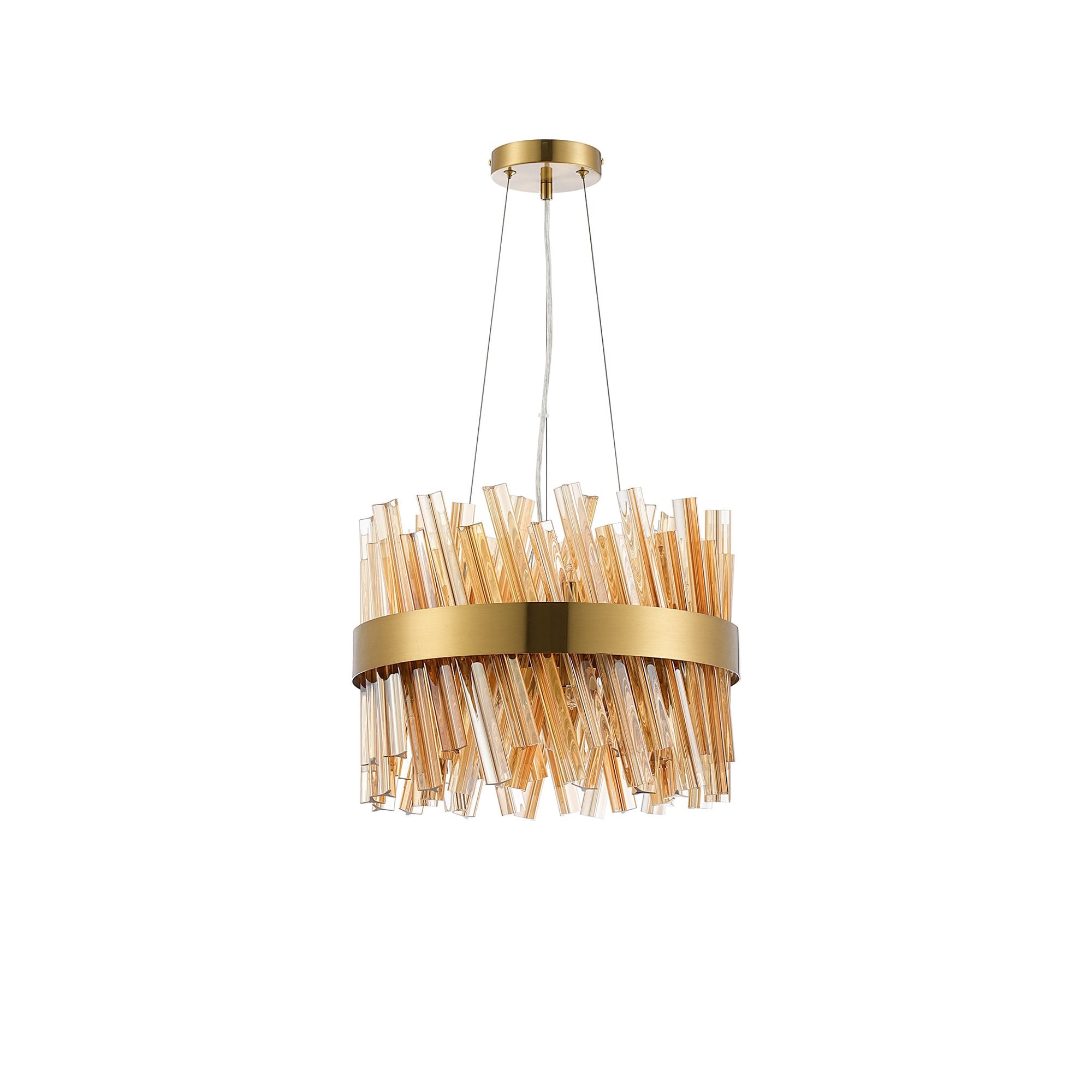 Fabula Farnley 10 Light Round Pendant - Brass & Amber Glass
