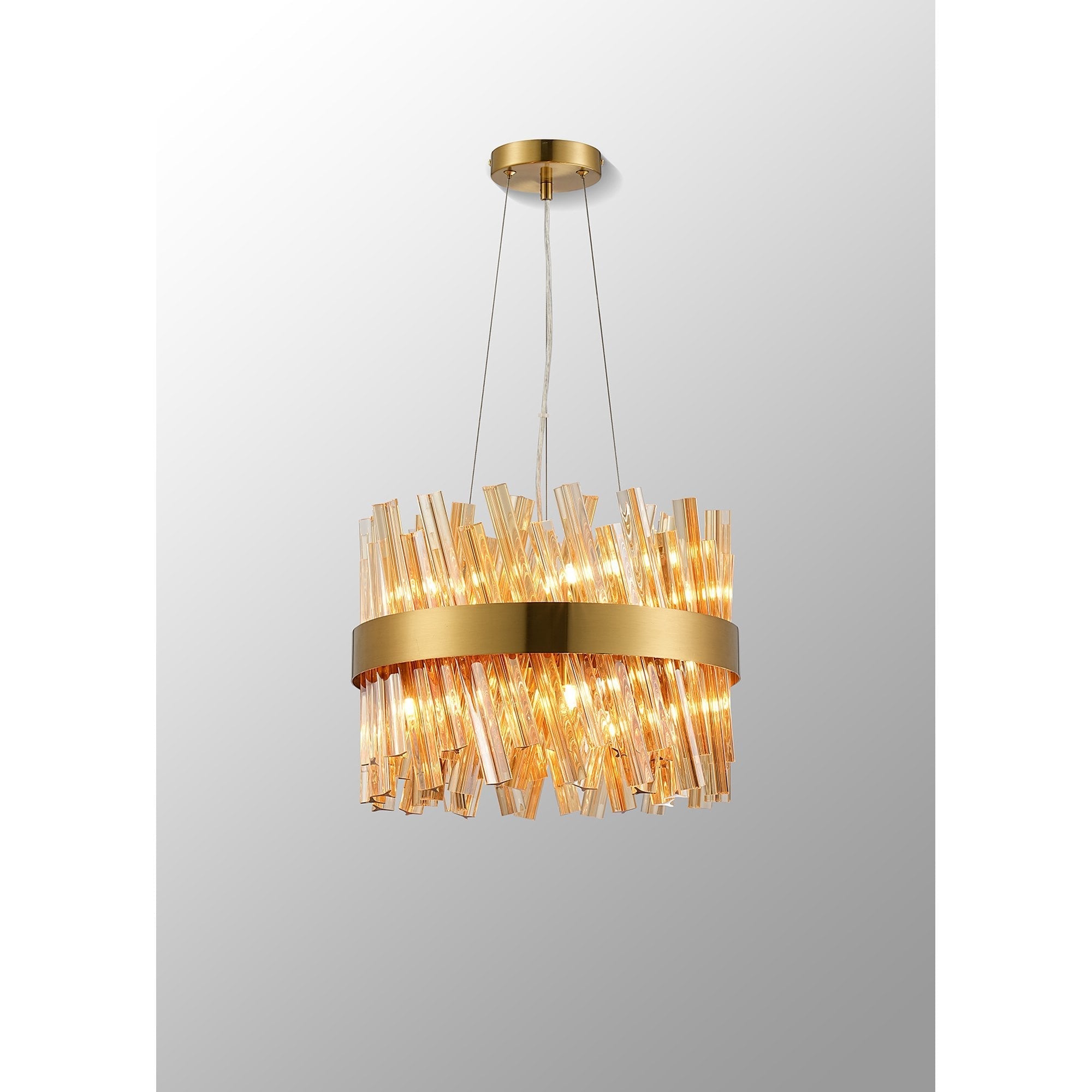 Fabula Farnley 10 Light Round Pendant - Brass & Amber Glass