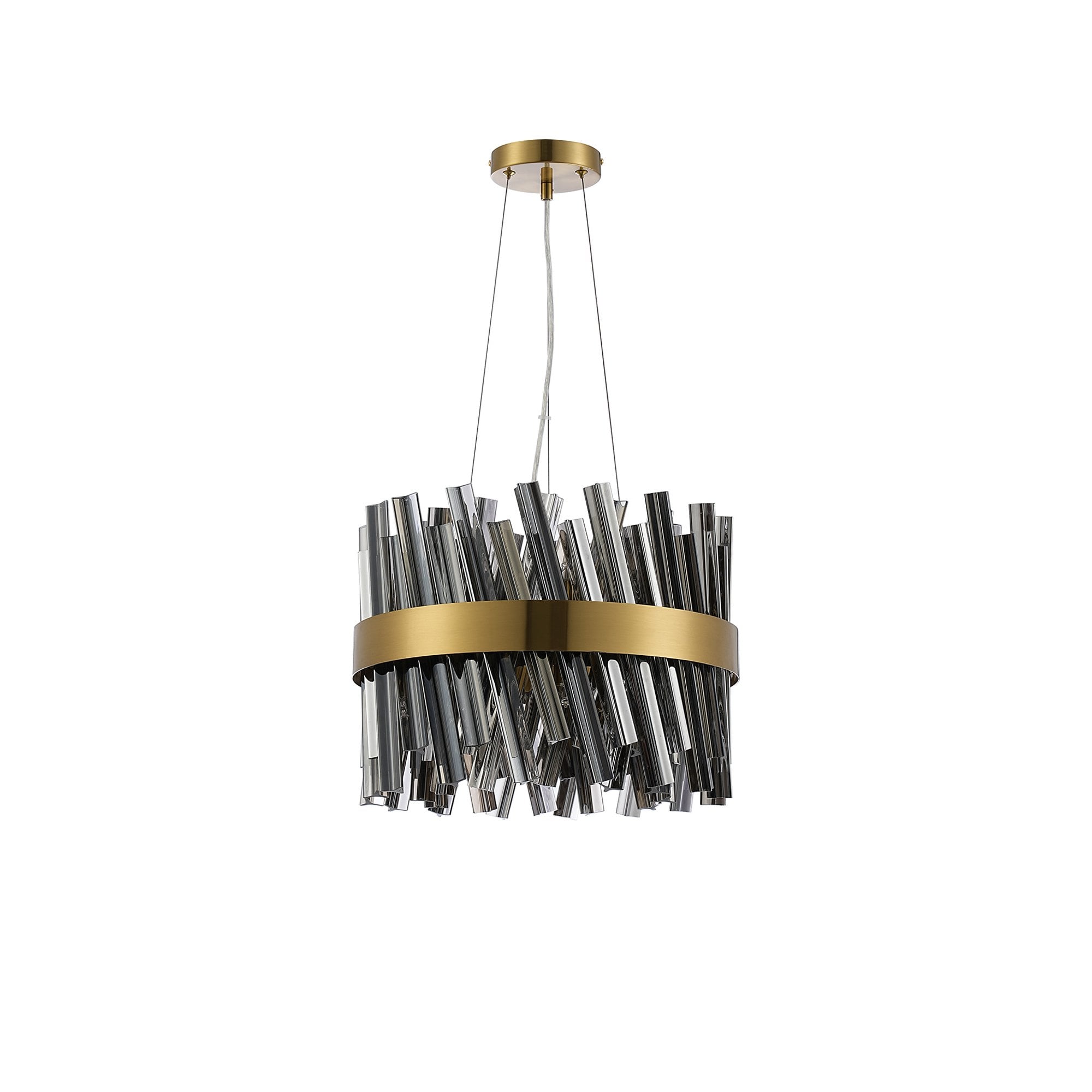 Fabula Farnley 10 Light Round Pendant - Brass & Smoked Glass