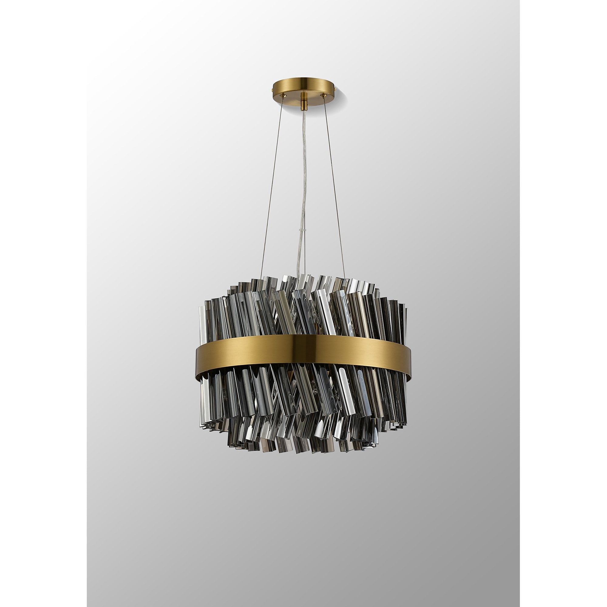 Fabula Farnley 10 Light Round Pendant - Brass & Smoked Glass