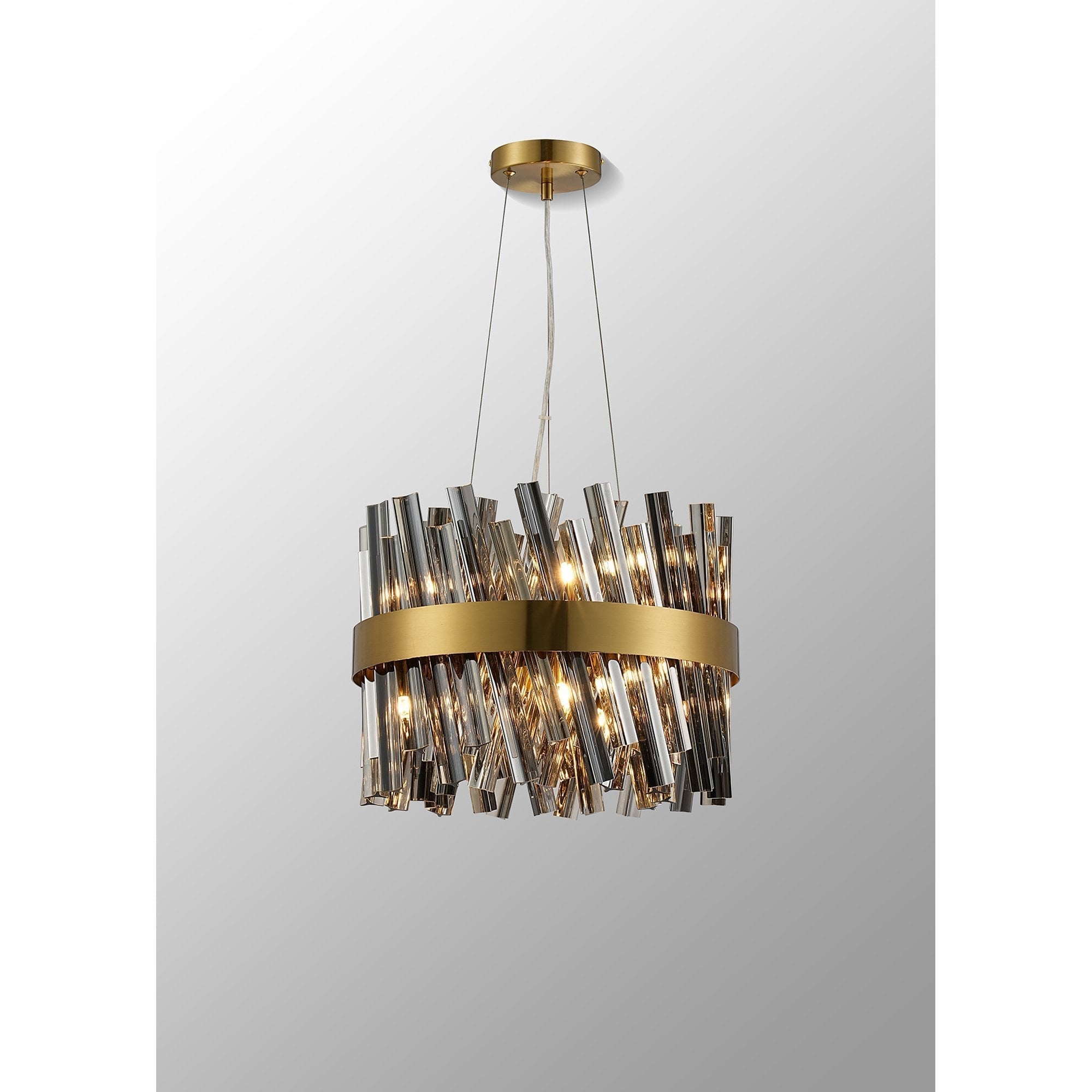 Fabula Farnley 10 Light Round Pendant - Brass & Smoked Glass