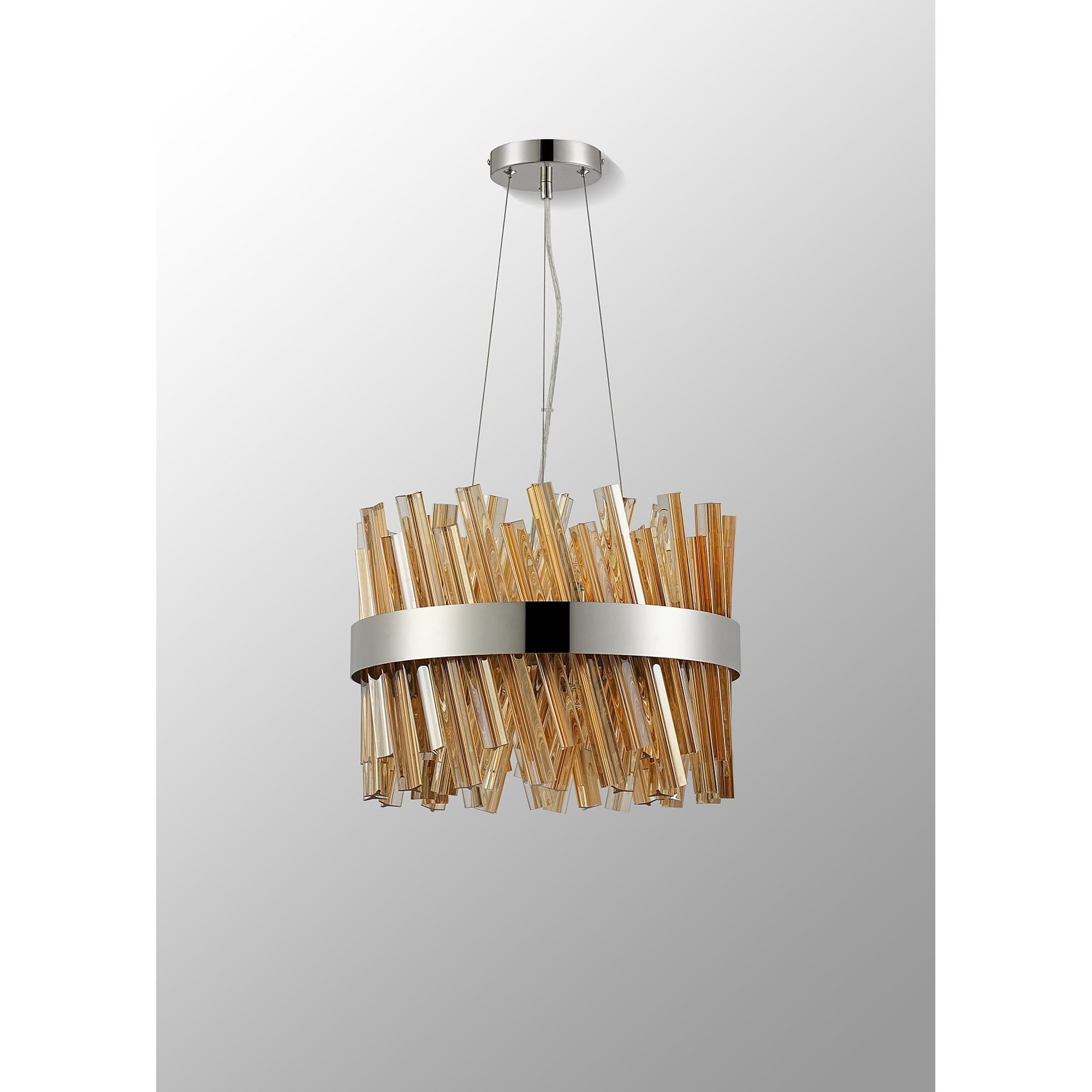 Fabula Farnley 10 Light Round Pendant - Polished Nickel & Amber Glass