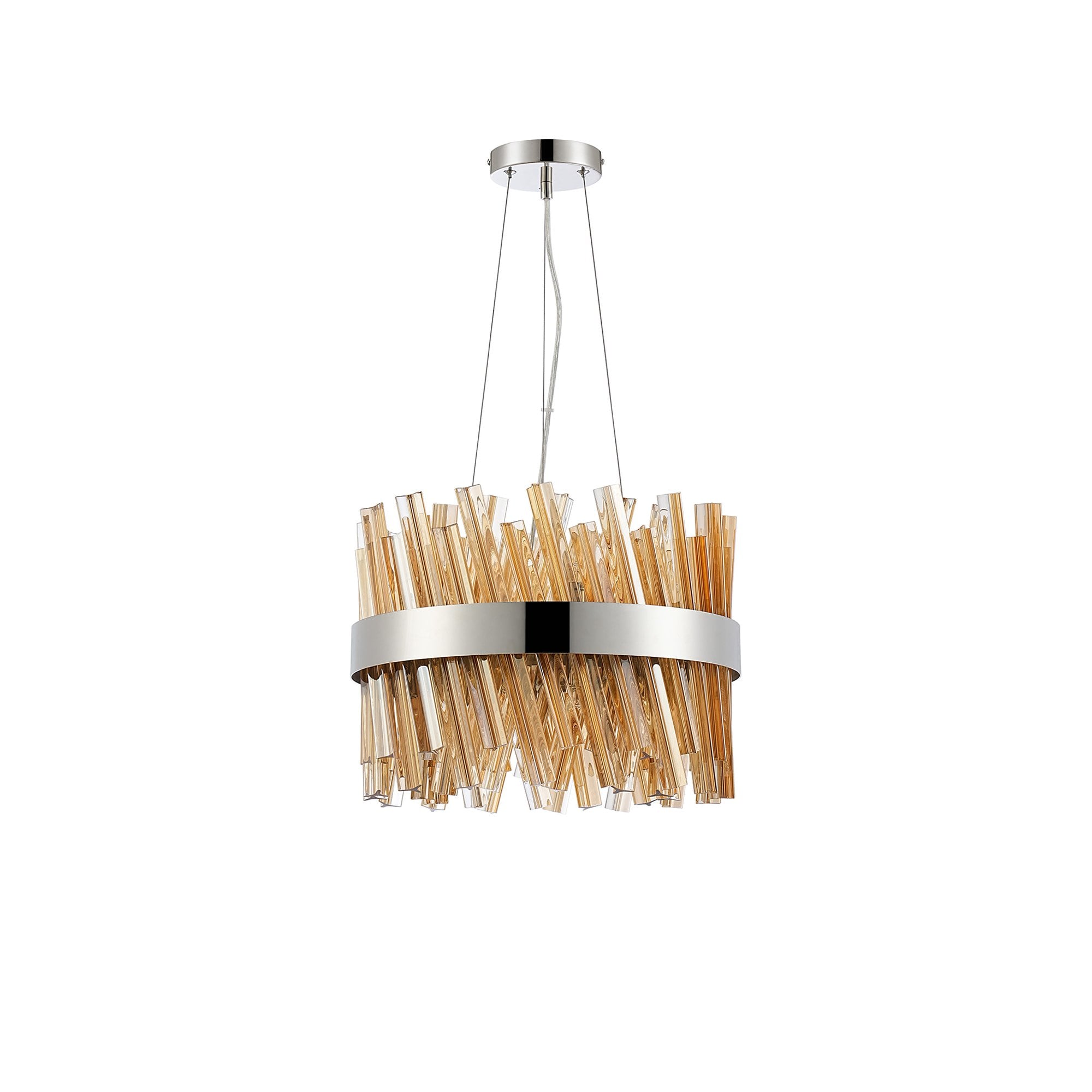 Fabula Farnley 10 Light Round Pendant - Polished Nickel & Amber Glass