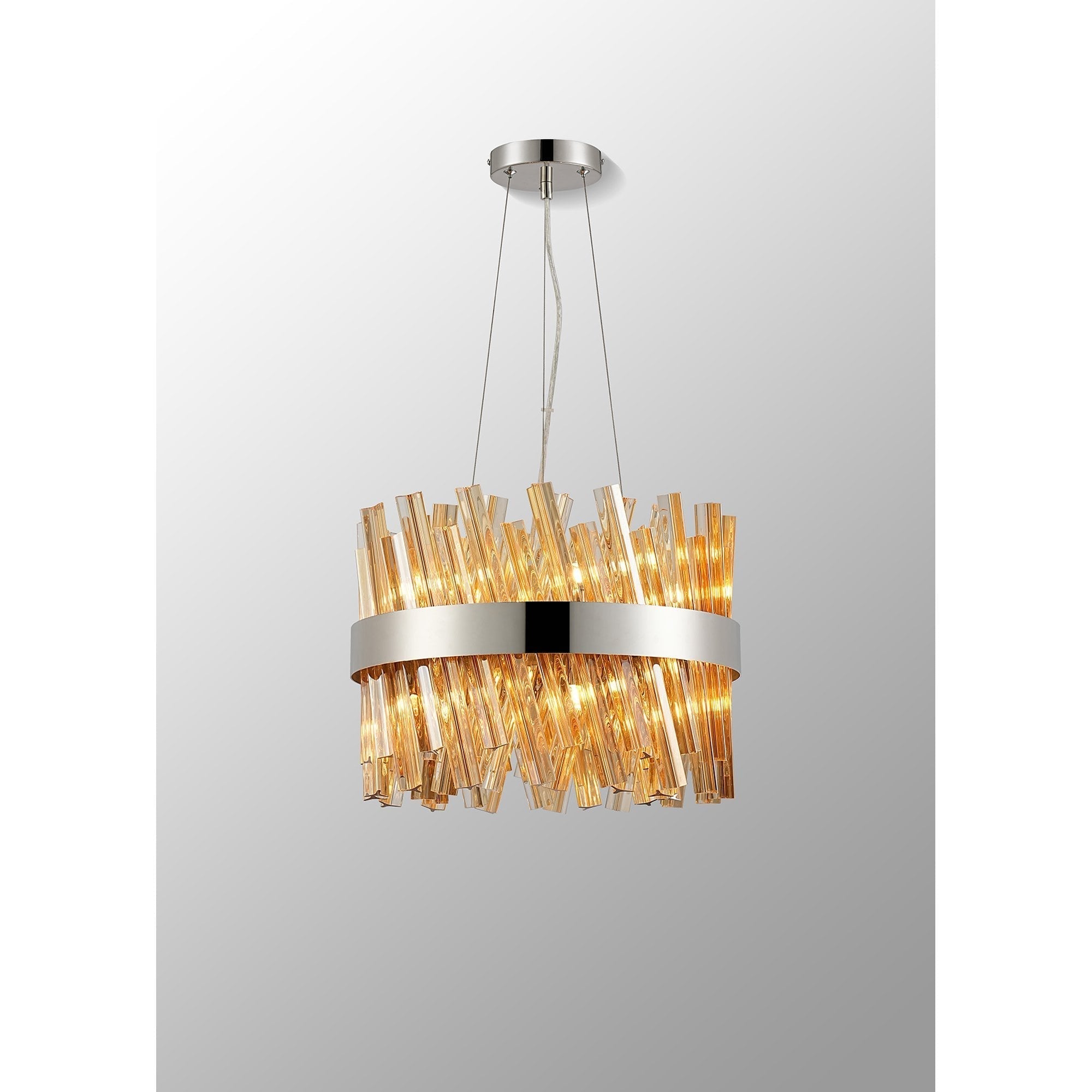 Fabula Farnley 10 Light Round Pendant - Polished Nickel & Amber Glass