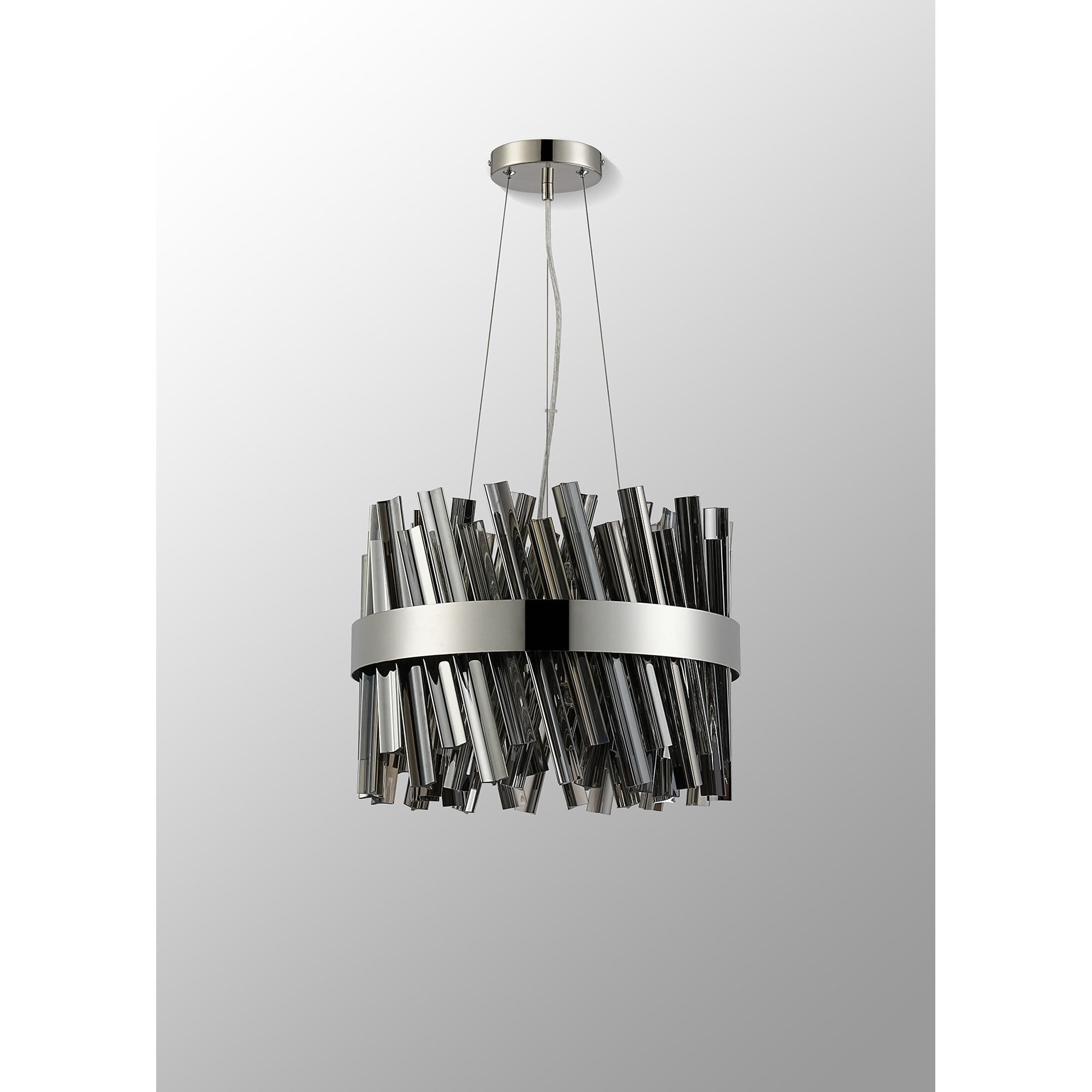 Fabula Farnley 10 Light Round Pendant - Polished Nickel & Smoked Glass